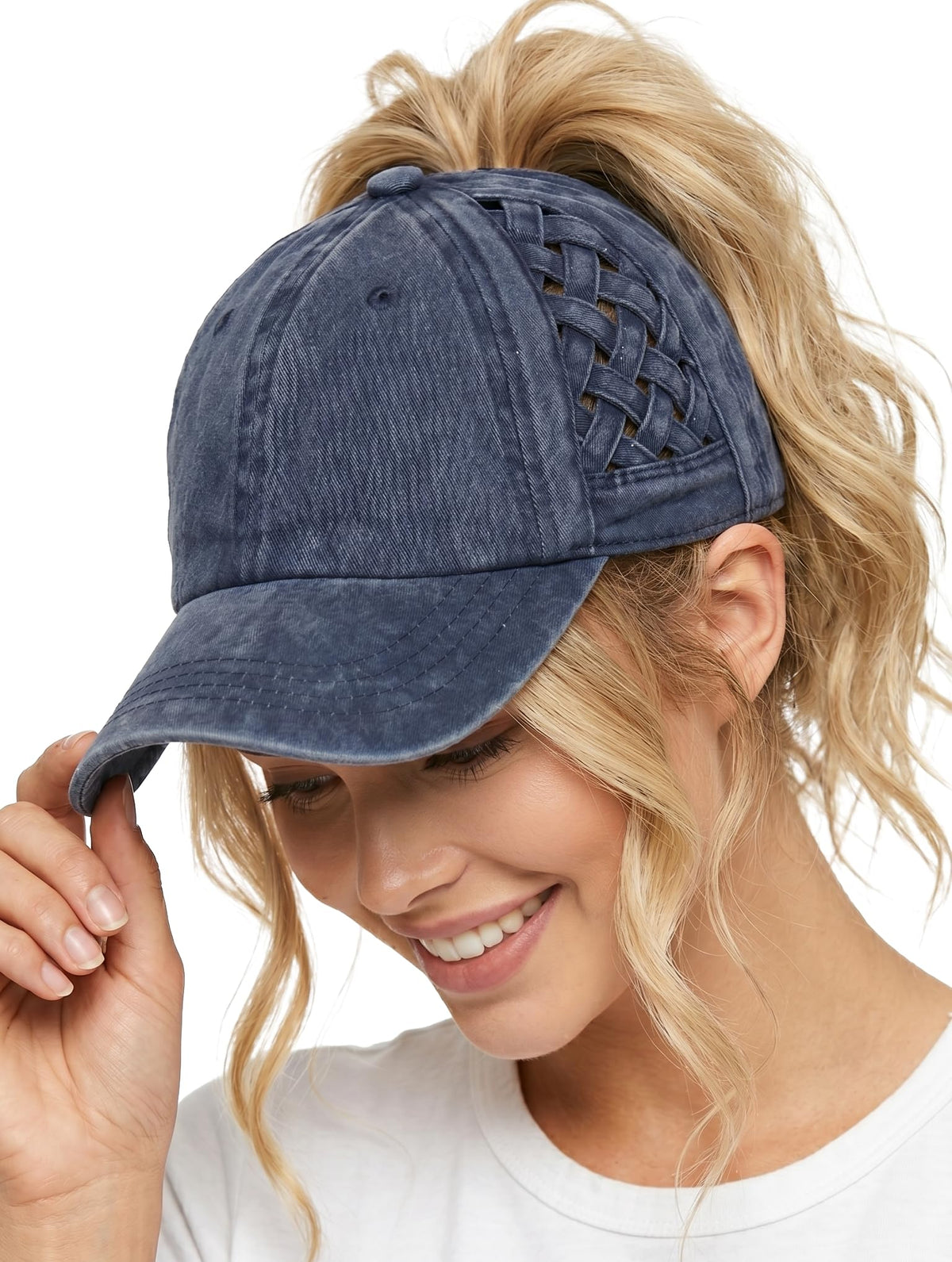 Funky Junque Ponytail Hat for Women - Baseball Cap with Adjustable Fit & High Pony Tail Criss Cross Back for Everyday Wear
