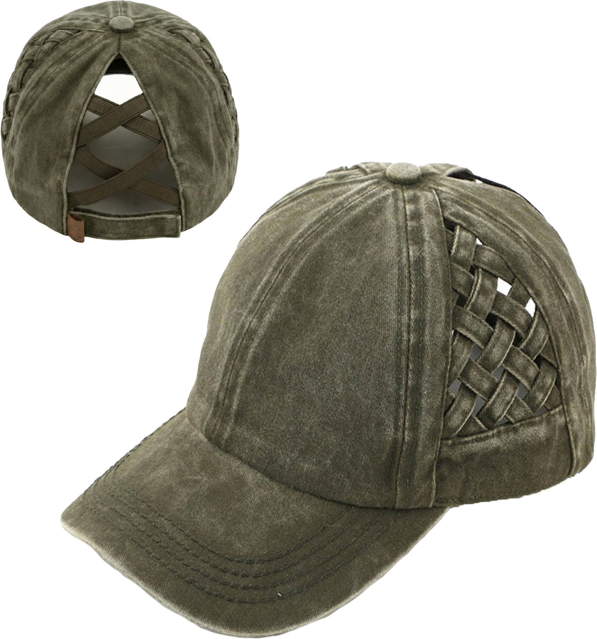 Funky Junque Ponytail Hat for Women - Baseball Cap with Adjustable Fit & High Pony Tail Criss Cross Back for Everyday Wear