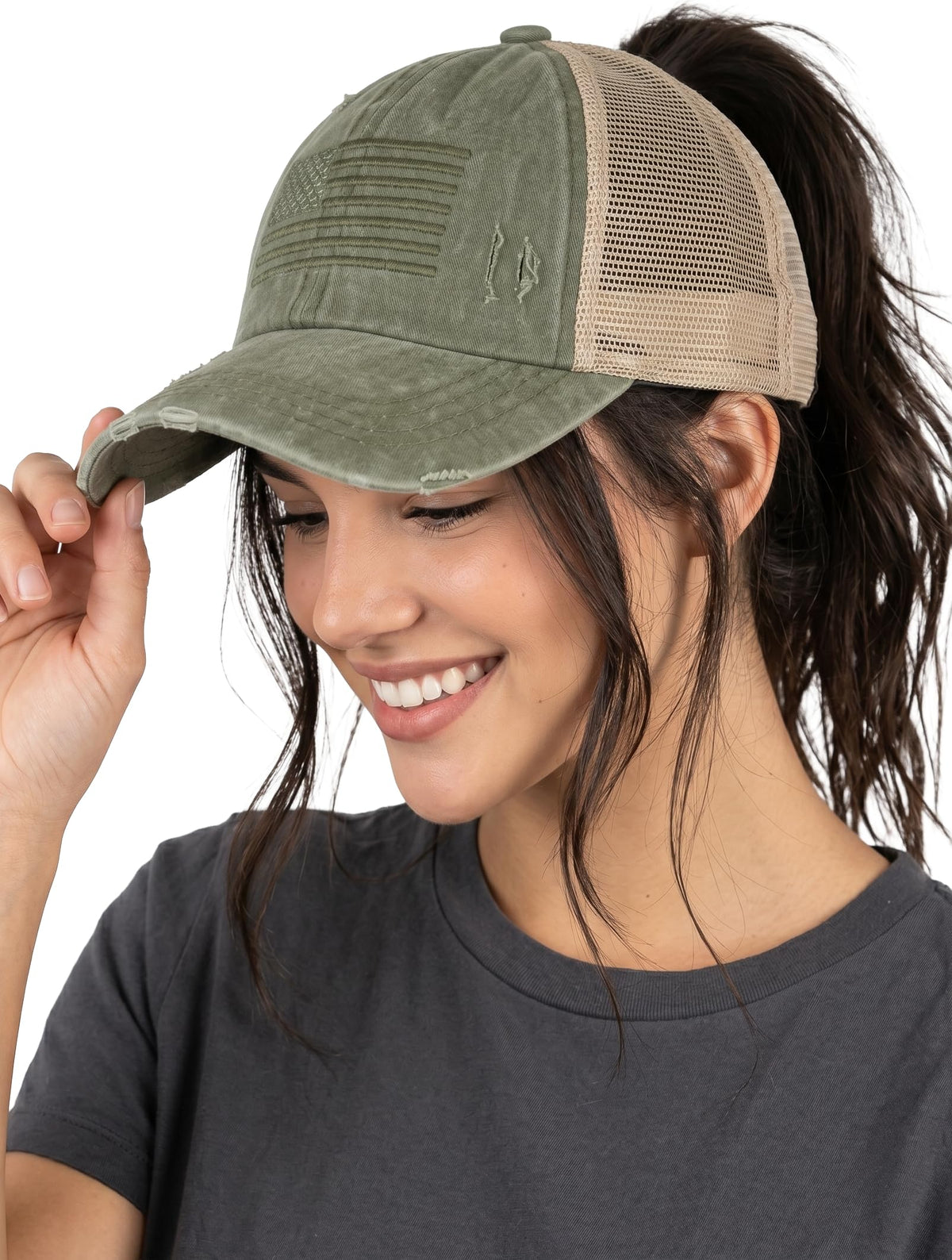 Funky Junque Ponytail Hat for Women - Baseball Cap with Adjustable Fit & High Pony Tail Criss Cross Back for Everyday Wear