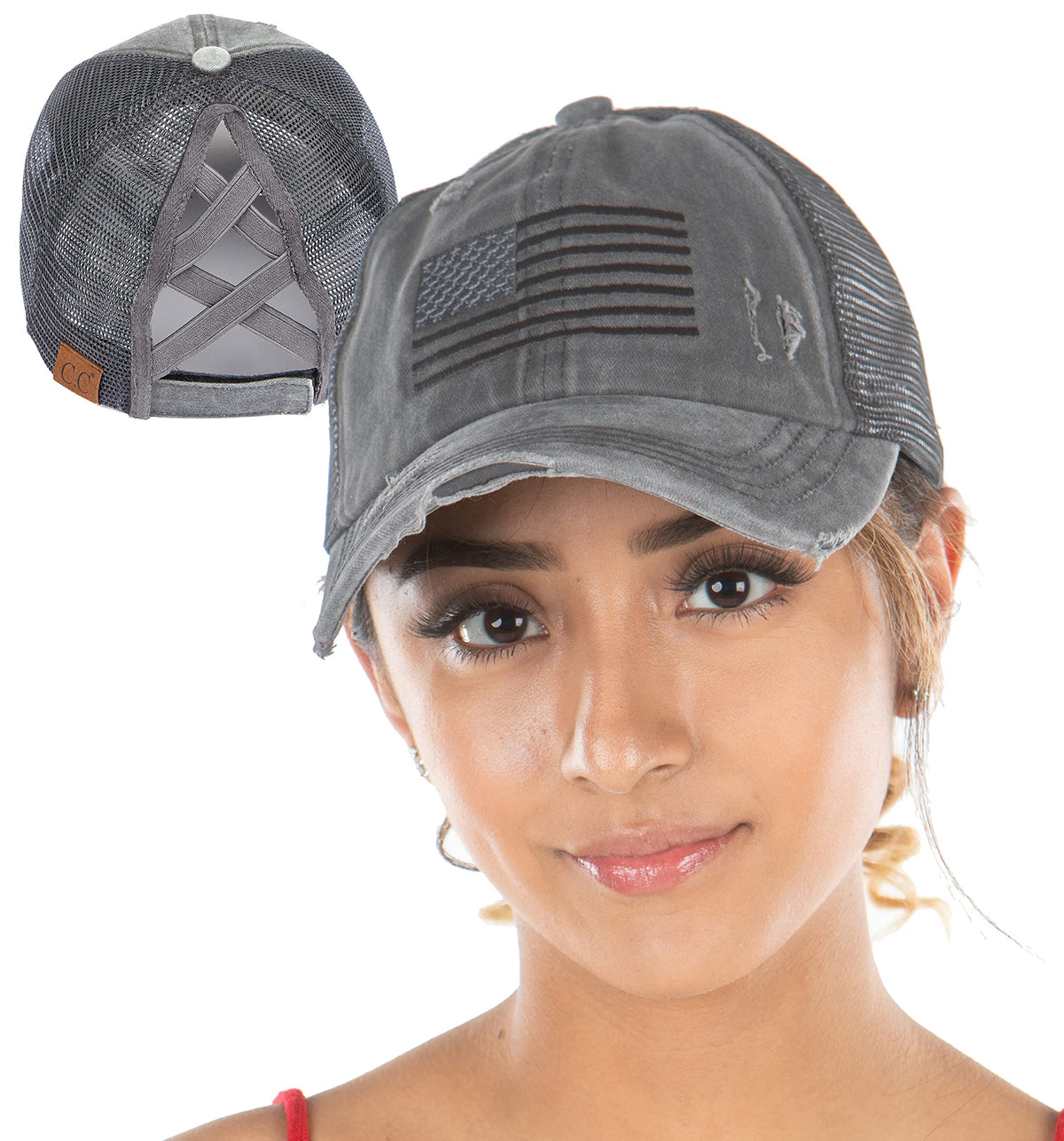 Funky Junque Ponytail Hat for Women - Baseball Cap with Adjustable Fit & High Pony Tail Criss Cross Back for Everyday Wear