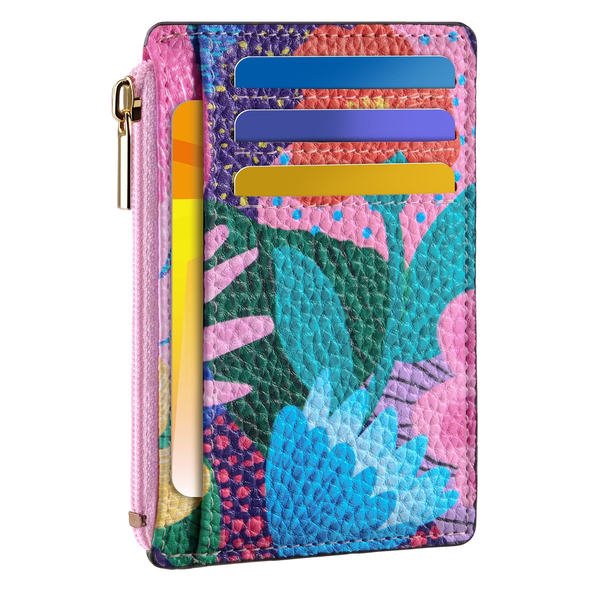 Tipmile Credit Card Holder for Women Slim Minimalist Front Pocket RFID Blocking Wallet Small Compact Card Case with ID Window, Vibrant Pink