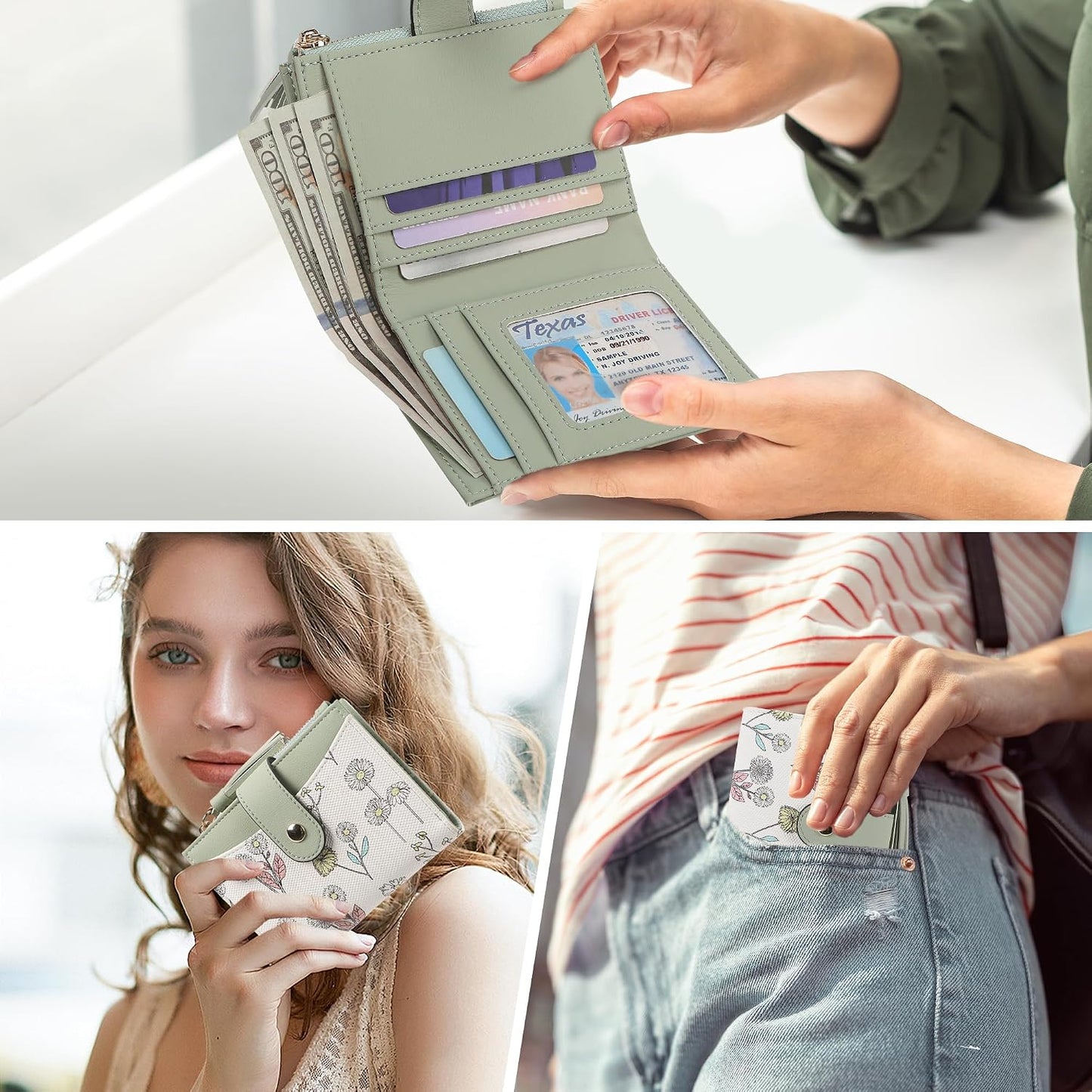yiijay Small Wallet for Women RFID Blocking Tassle Bifold Slim Thin Leather Wallet Credit Card Holder Wallet Ladies Mini Wallet with Widened Zipper Pocket