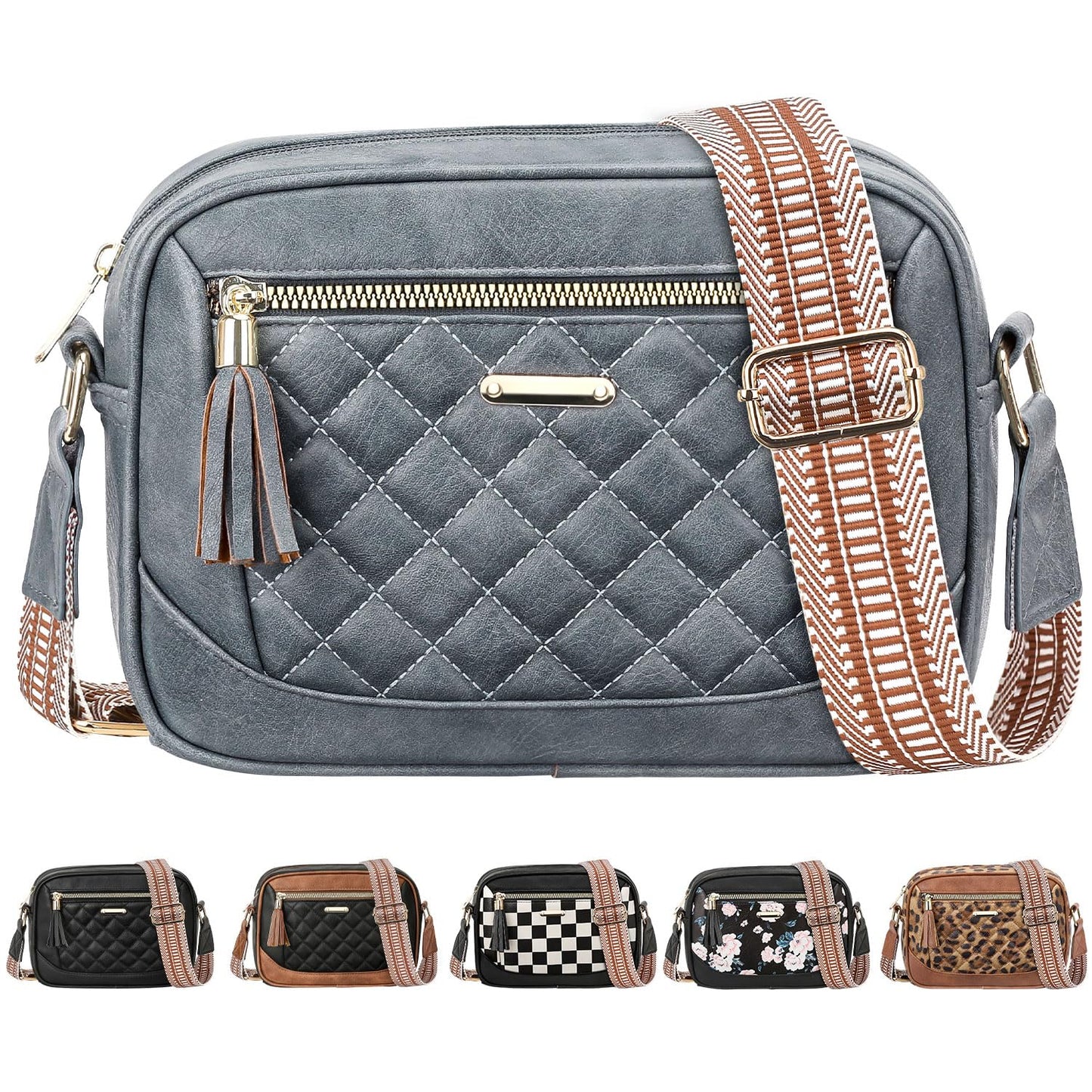 Tenot Quilted Crossbody Bags for Women Travel, Vegan Leather Crossbody Purses for Women Trendy Cross Body Bag