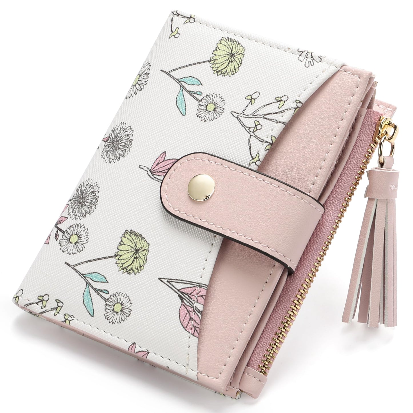yiijay Small Wallet for Women RFID Blocking Tassle Bifold Slim Thin Leather Wallet Credit Card Holder Wallet Ladies Mini Wallet with Widened Zipper Pocket