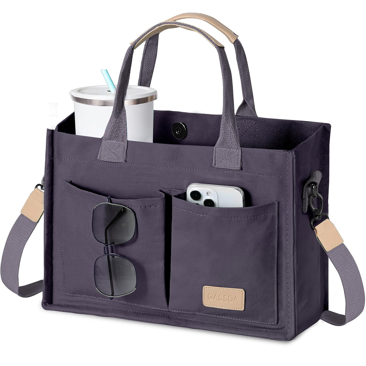 GASSDA Canvas Tote Bag for Women Crossbody Work Purse with Pockets Top Handle Handbag Satchel Bags for Travel Nurse Teacher