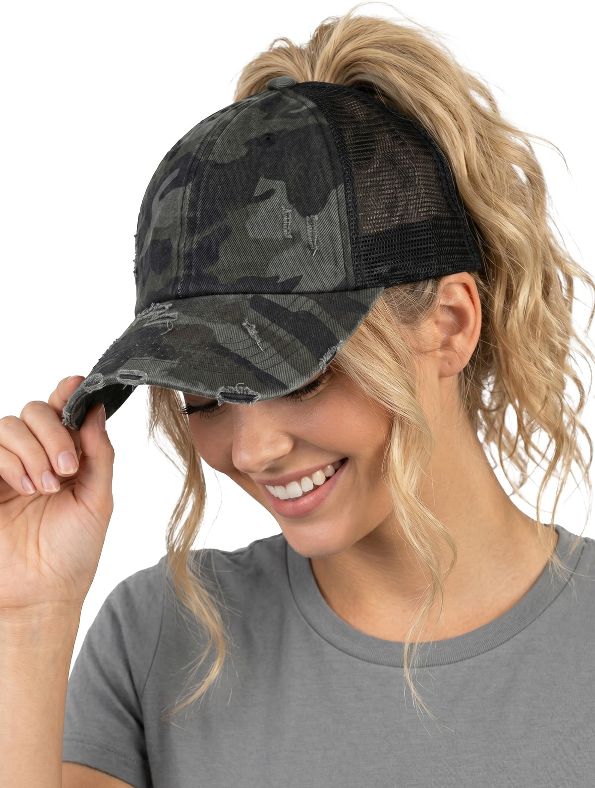 Funky Junque Ponytail Hat for Women - Baseball Cap with Adjustable Fit & High Pony Tail Criss Cross Back for Everyday Wear