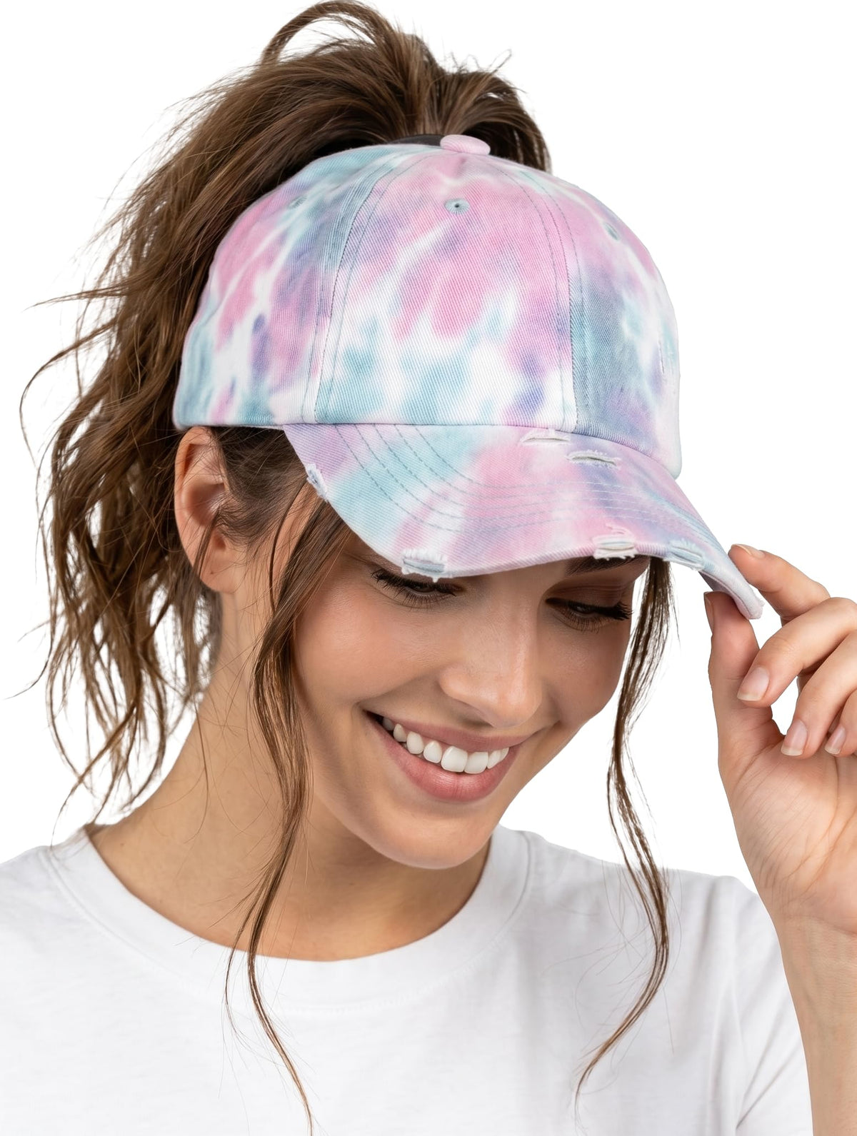 Funky Junque Ponytail Hat for Women - Baseball Cap with Adjustable Fit & High Pony Tail Criss Cross Back for Everyday Wear