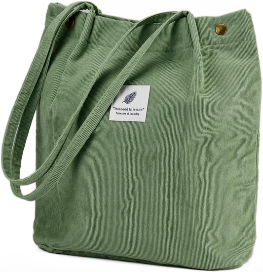 Corduroy Tote Bag Cute Tote Bags for Women Shoulder Bag with Inner Pocket for Work Beach Travel and Shopping Grocery