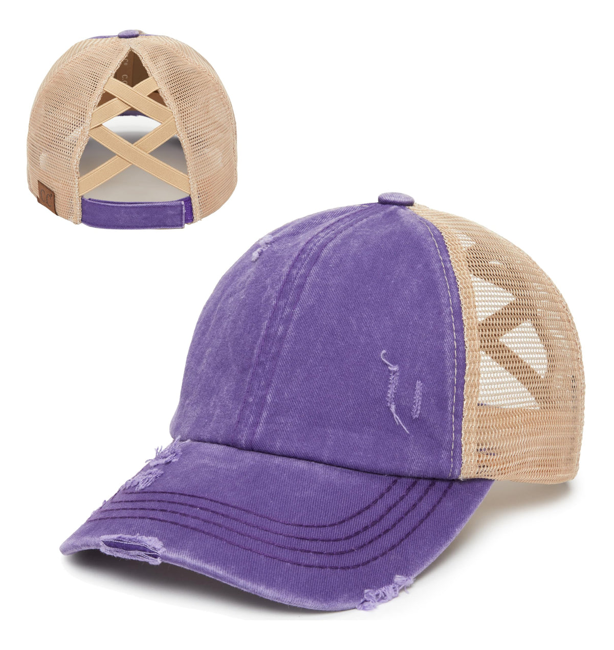 Funky Junque Ponytail Hat for Women - Baseball Cap with Adjustable Fit & High Pony Tail Criss Cross Back for Everyday Wear