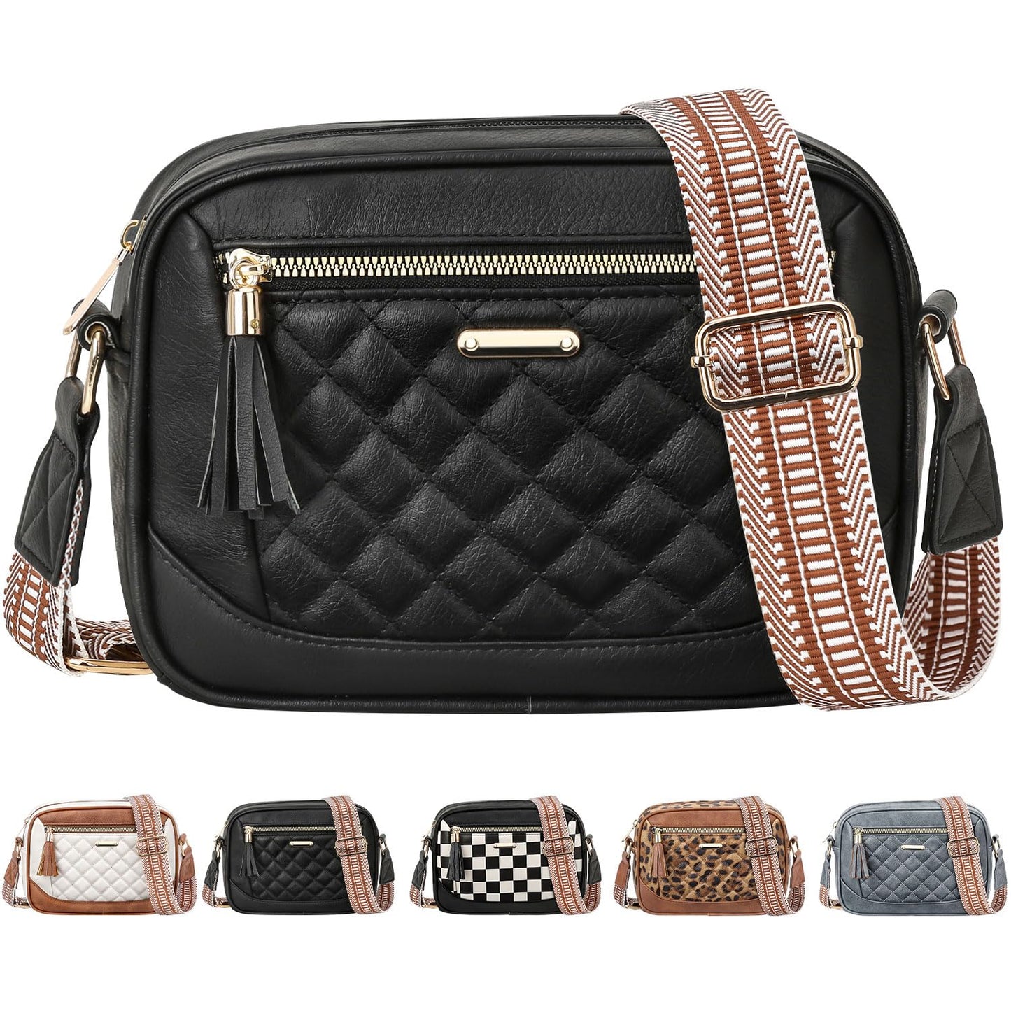 Tenot Quilted Crossbody Bags for Women Travel, Vegan Leather Crossbody Purses for Women Trendy Cross Body Bag