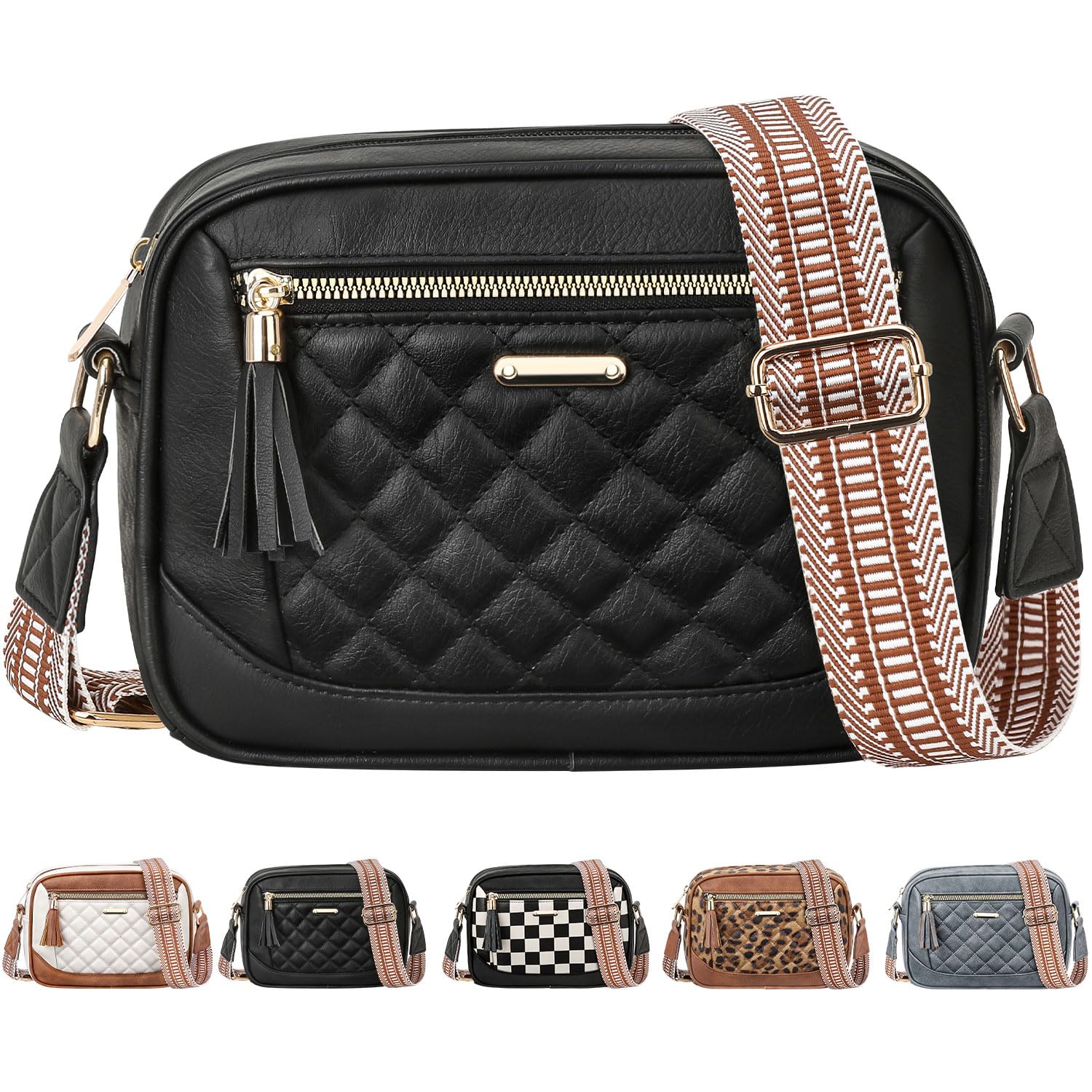 Tenot Quilted Crossbody Bags for Women Travel, Vegan Leather Crossbody Purses for Women Trendy Cross Body Bag