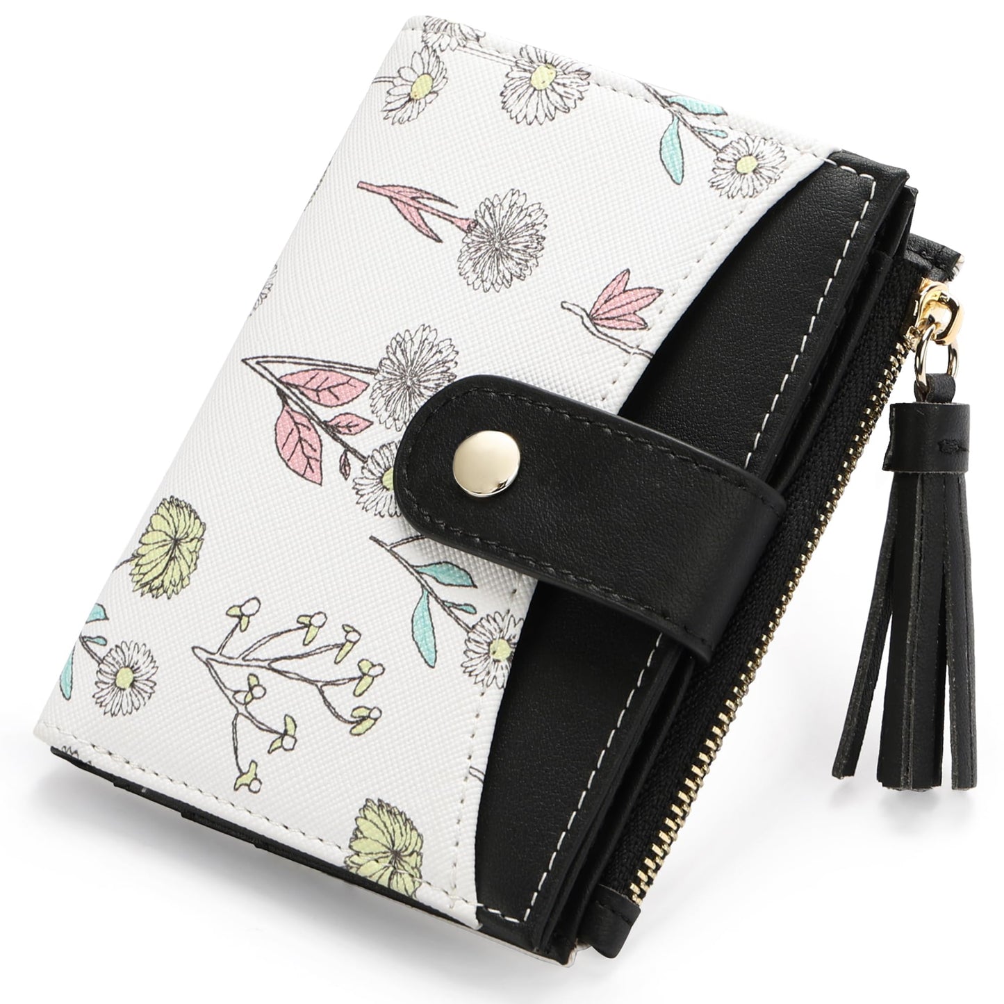 yiijay Small Wallet for Women RFID Blocking Tassle Bifold Slim Thin Leather Wallet Credit Card Holder Wallet Ladies Mini Wallet with Widened Zipper Pocket