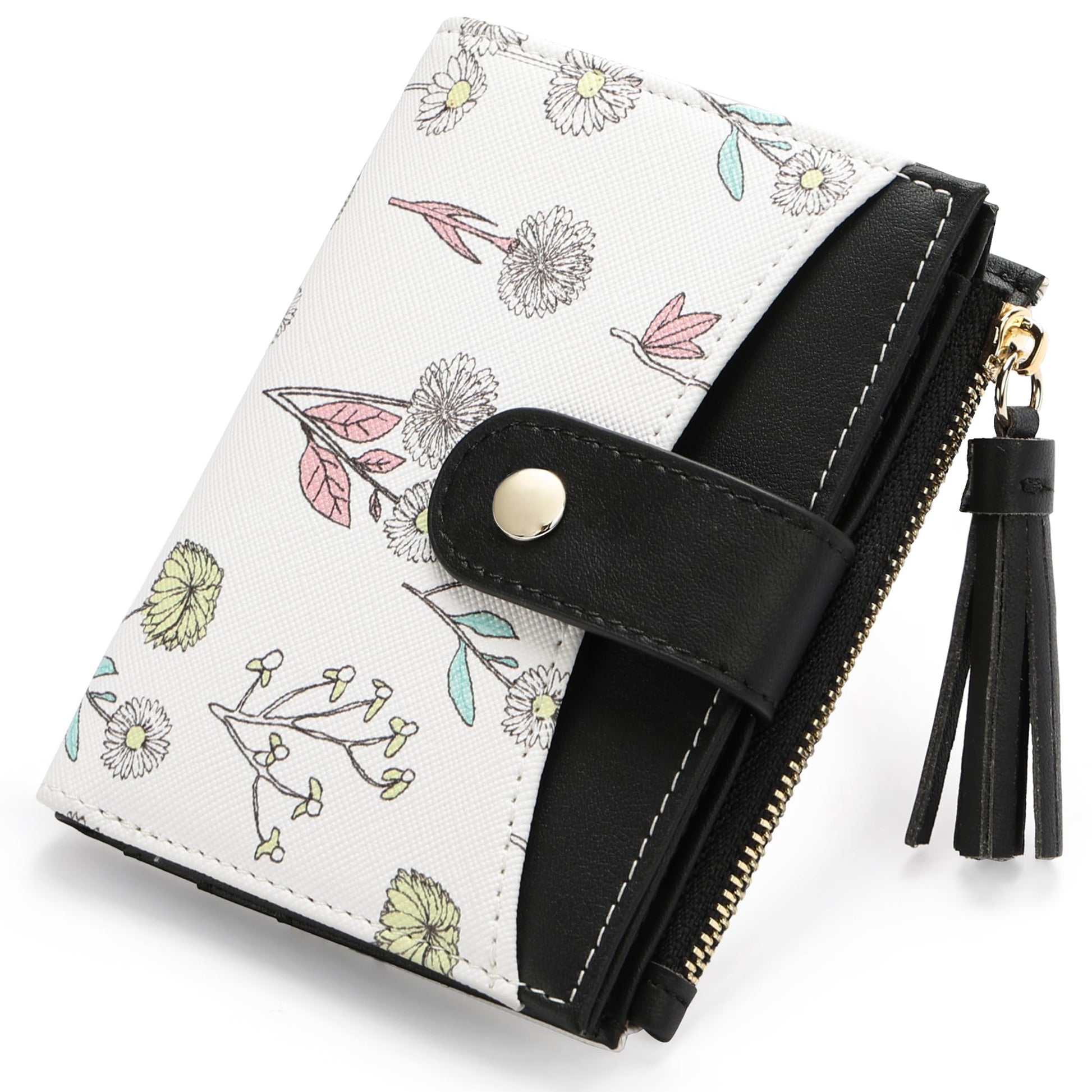 yiijay Small Wallet for Women RFID Blocking Tassle Bifold Slim Thin Leather Wallet Credit Card Holder Wallet Ladies Mini Wallet with Widened Zipper Pocket