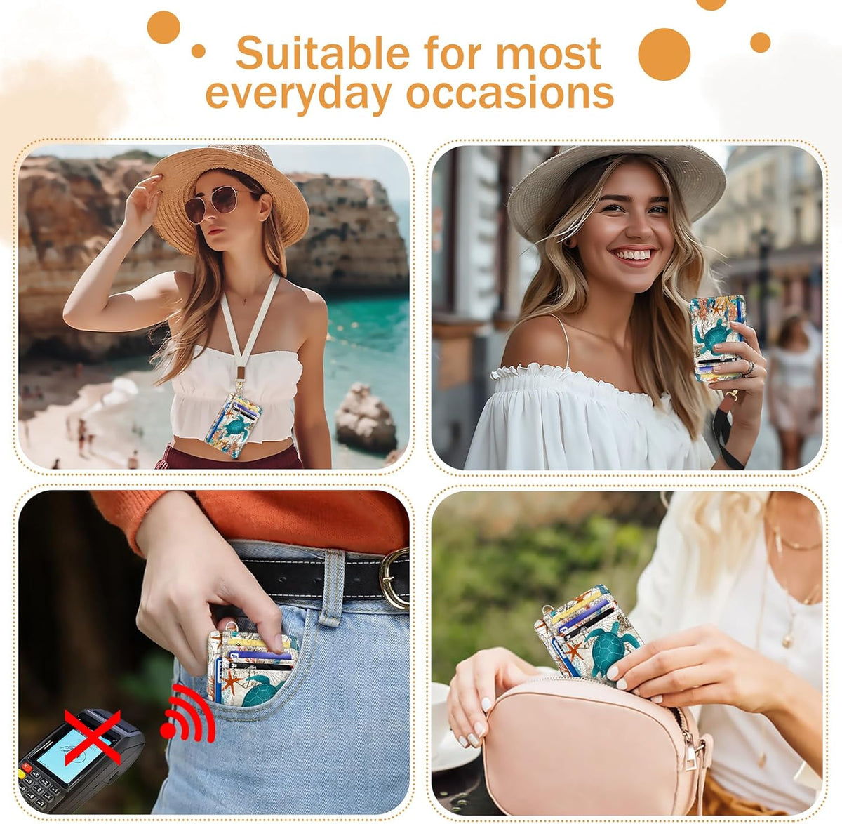 Yonlevres Credit Card Holder Slim Wallet, Sea Turtle RFID Wallet Women Front Pocket Small Card Holder Travel Cute Funny Thin Card Case ID Window PU Leather RFID Blocking Card Organizer Gifts Girls