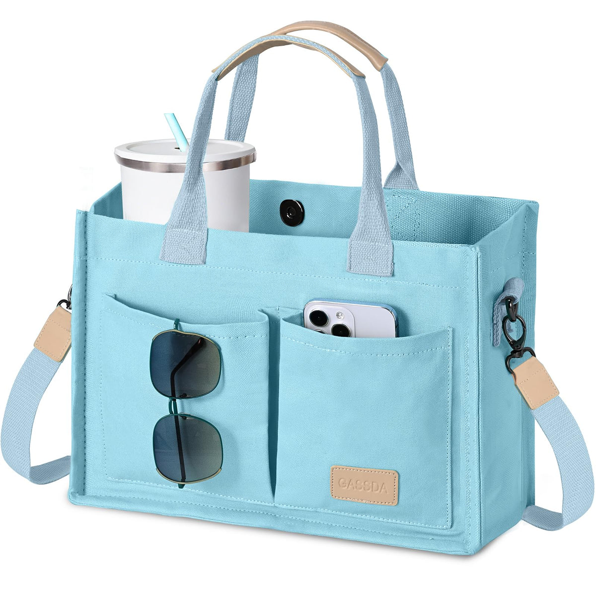 GASSDA Canvas Tote Bag for Women Crossbody Work Purse with Pockets Top Handle Handbag Satchel Bags for Travel Nurse Teacher