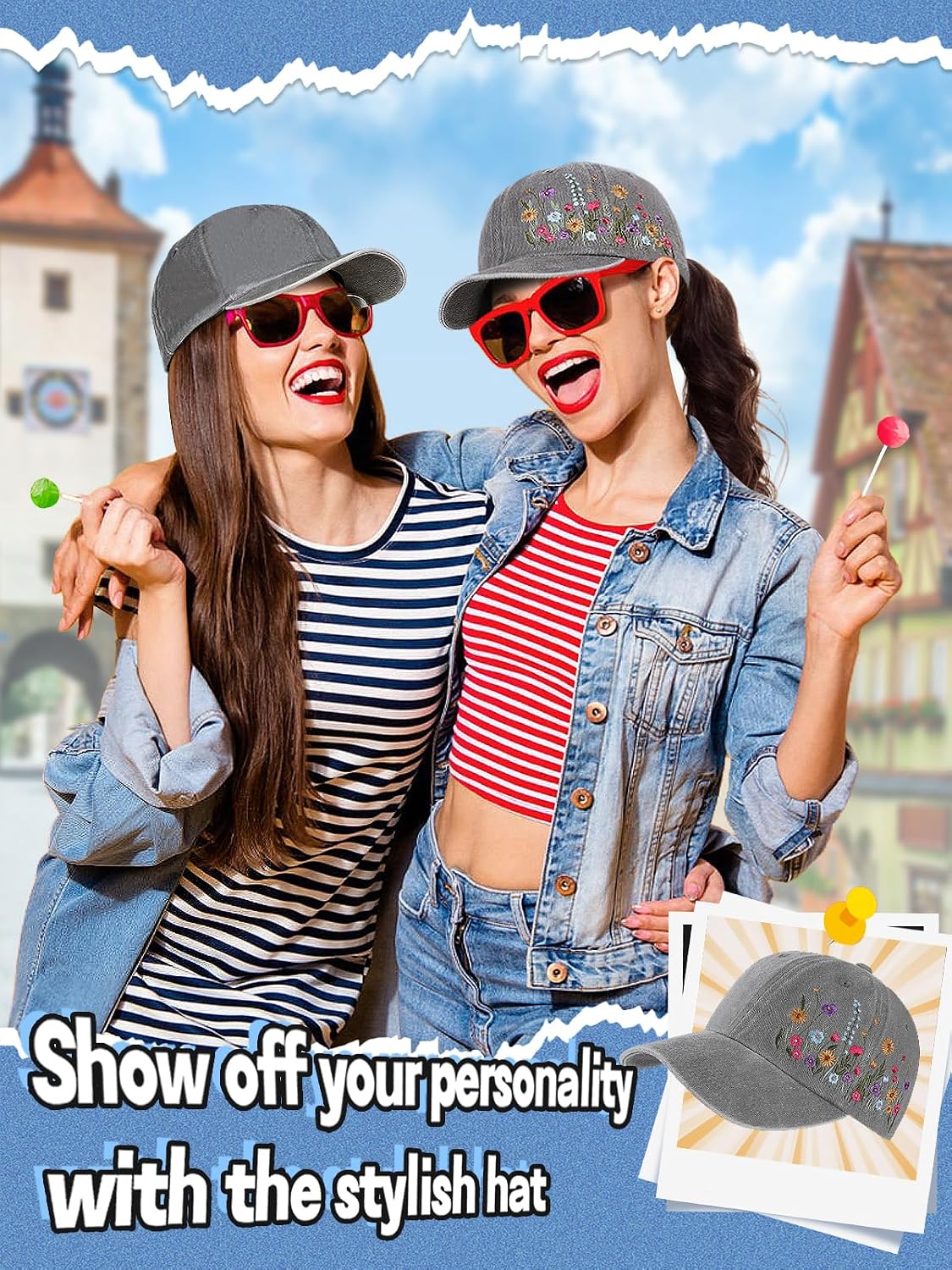 Biggun Trendy Embroidered Baseball Cap for Girls Women Men - Adjustable Soft Breathable Hats for Casual Wear