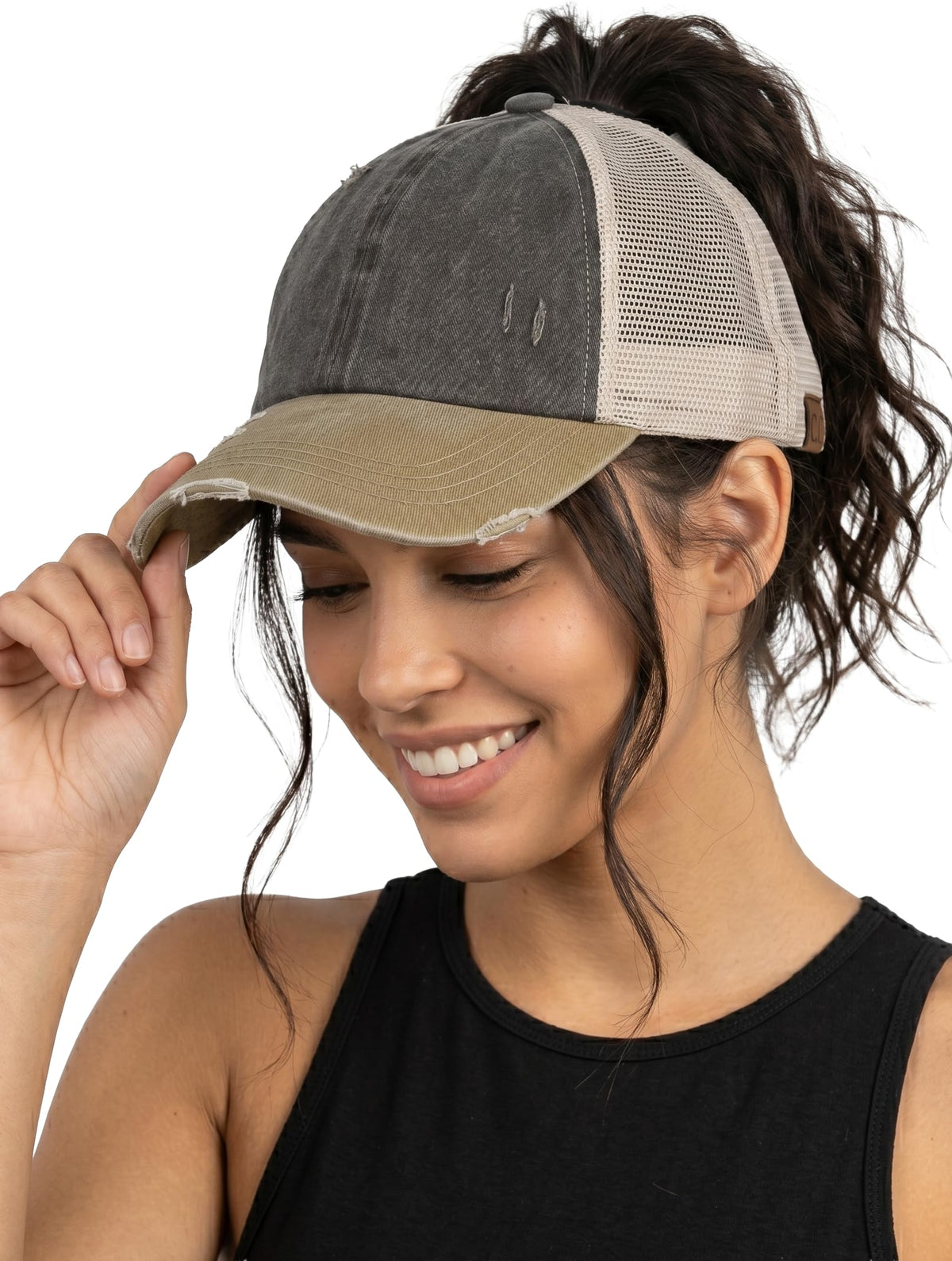 Funky Junque Ponytail Hat for Women - Baseball Cap with Adjustable Fit & High Pony Tail Criss Cross Back for Everyday Wear