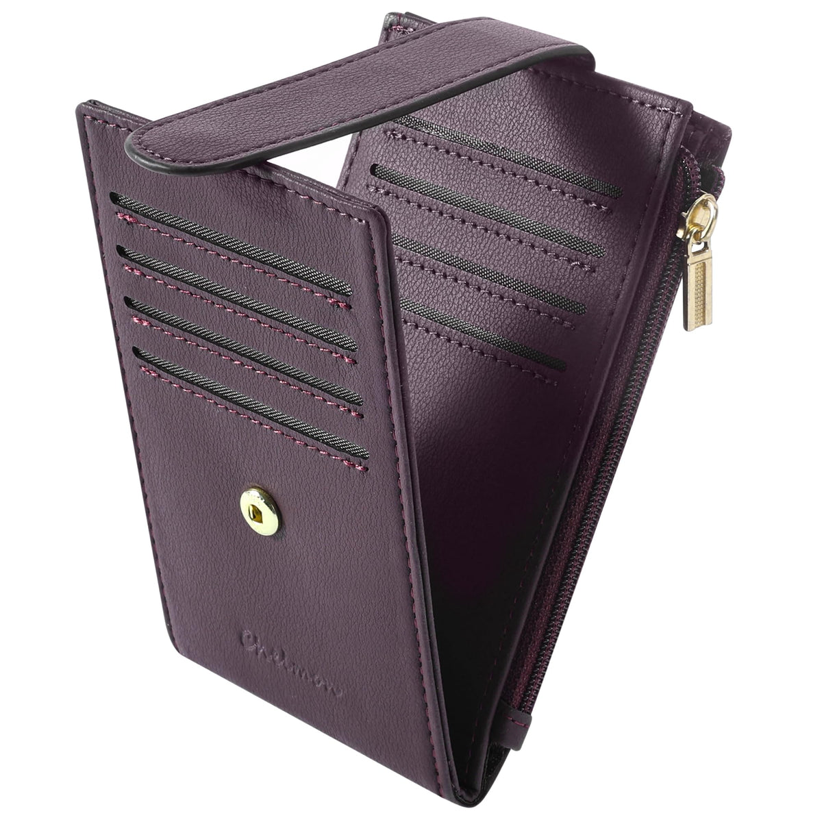 Chelmon Women's RFID Slim Card Holder Wallet: Thin Bifold with Multi-Card Case & Zipper Coin Pocket Purse (Deep Purple)