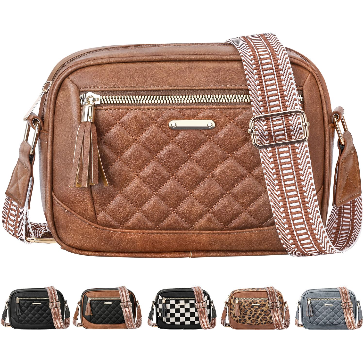 Tenot Quilted Crossbody Bags for Women Travel, Vegan Leather Crossbody Purses for Women Trendy Cross Body Bag