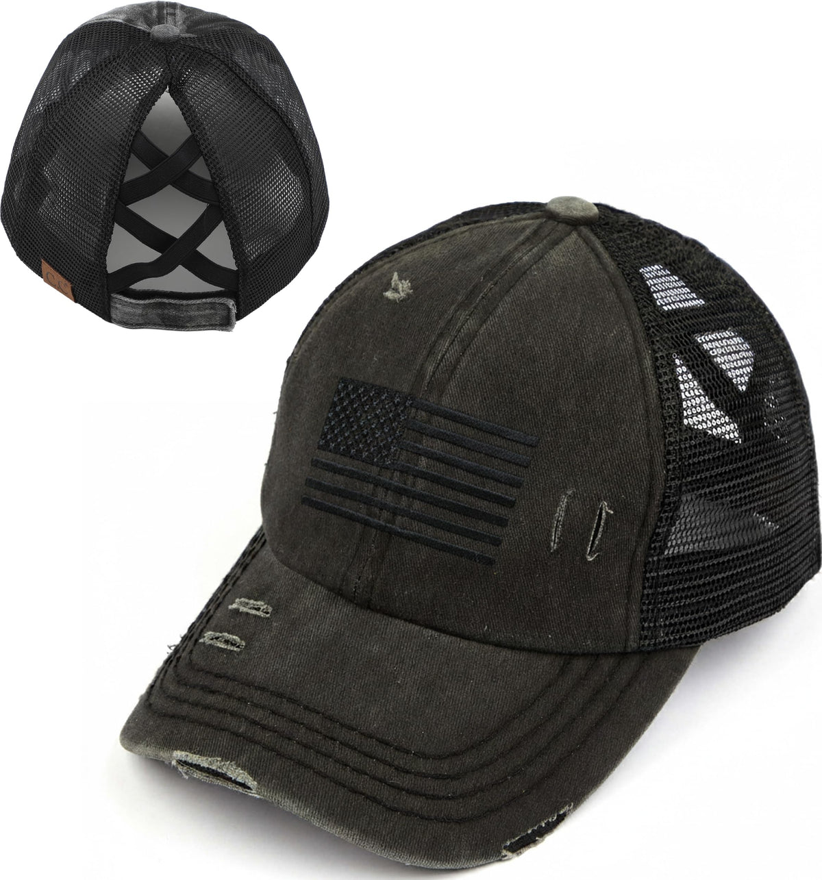Funky Junque Ponytail Hat for Women - Baseball Cap with Adjustable Fit & High Pony Tail Criss Cross Back for Everyday Wear