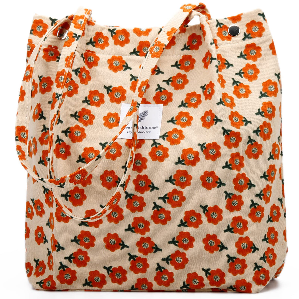 Corduroy Tote Bag Cute Tote Bags for Women Shoulder Bag with Inner Pocket for Work Beach Travel and Shopping Grocery