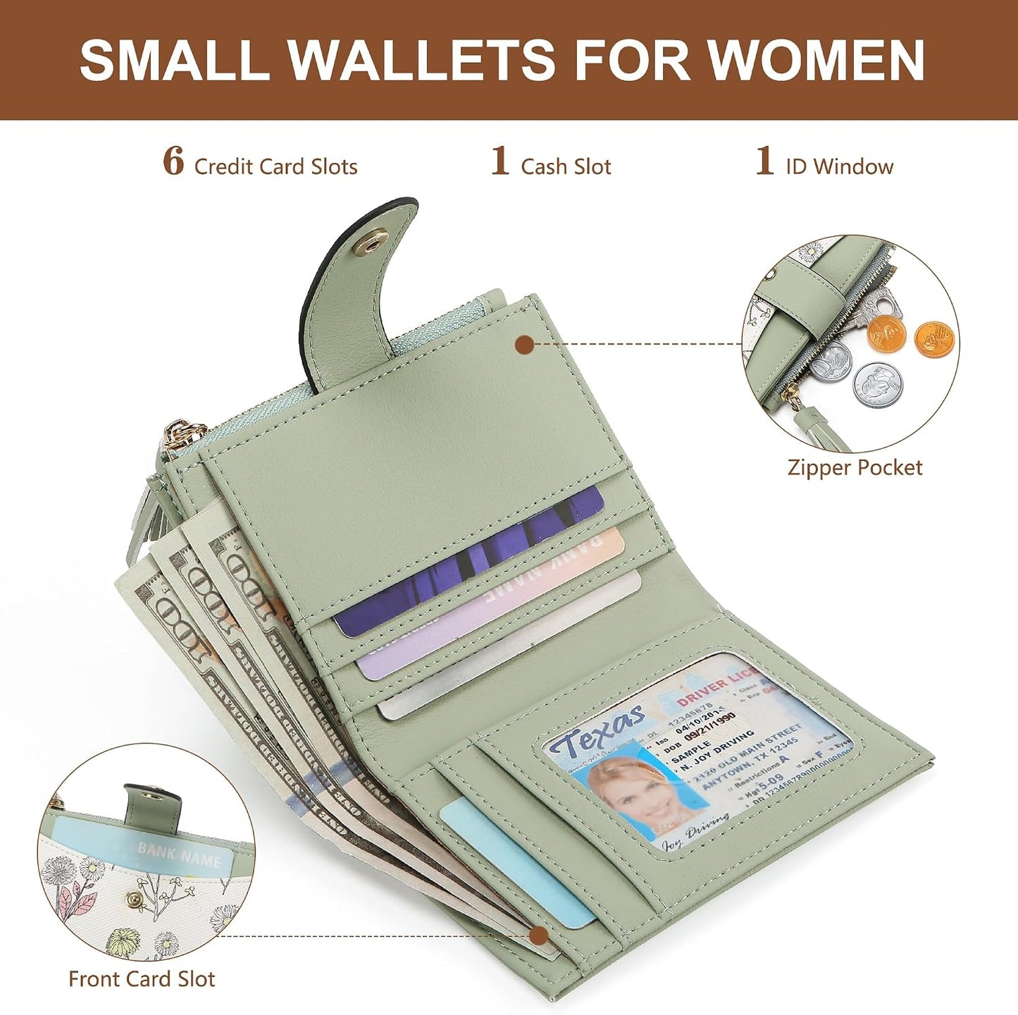 yiijay Small Wallet for Women RFID Blocking Tassle Bifold Slim Thin Leather Wallet Credit Card Holder Wallet Ladies Mini Wallet with Widened Zipper Pocket