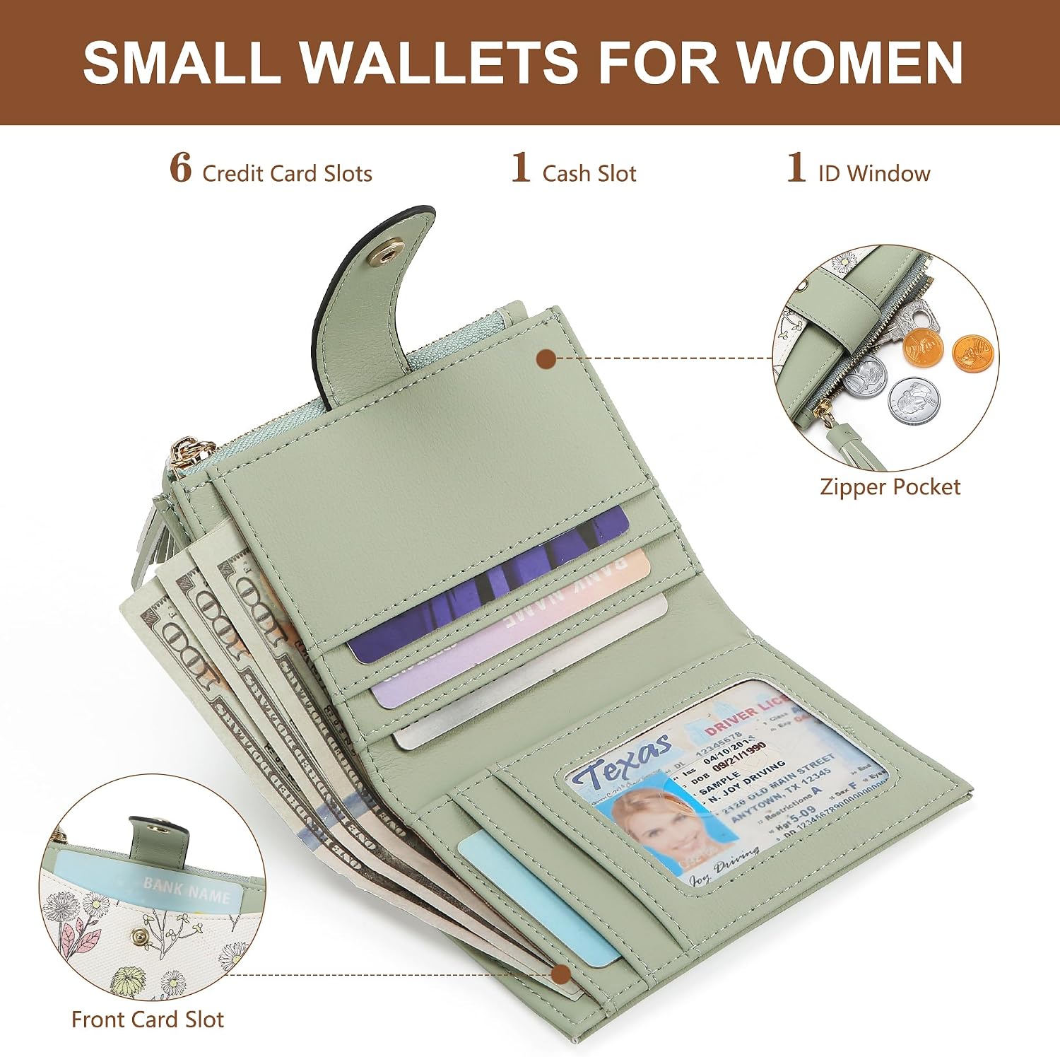 yiijay Small Wallet for Women RFID Blocking Tassle Bifold Slim Thin Leather Wallet Credit Card Holder Wallet Ladies Mini Wallet with Widened Zipper Pocket