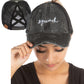 Funky Junque Ponytail Hat for Women - Baseball Cap with Adjustable Fit & High Pony Tail Criss Cross Back for Everyday Wear