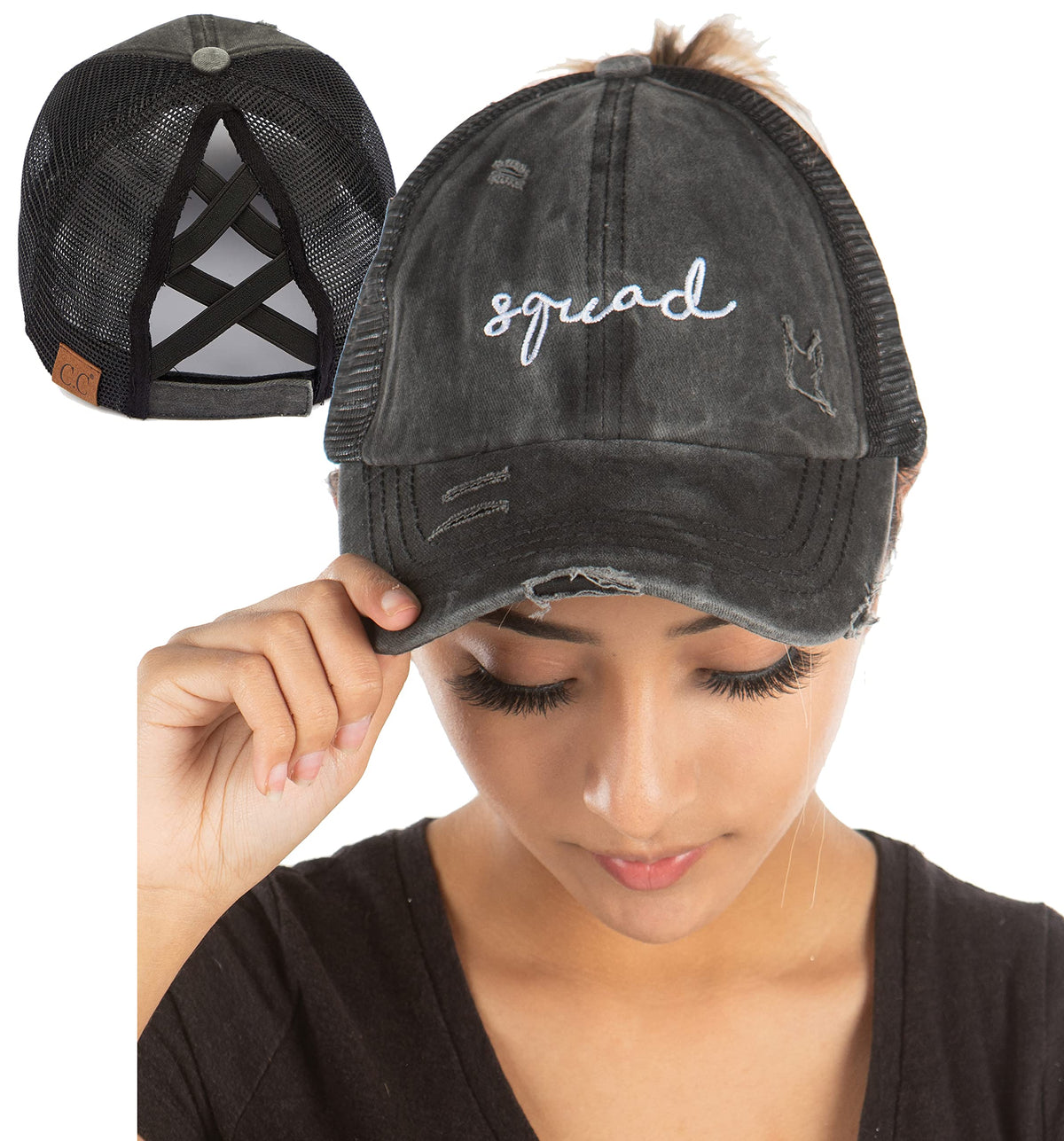 Funky Junque Ponytail Hat for Women - Baseball Cap with Adjustable Fit & High Pony Tail Criss Cross Back for Everyday Wear
