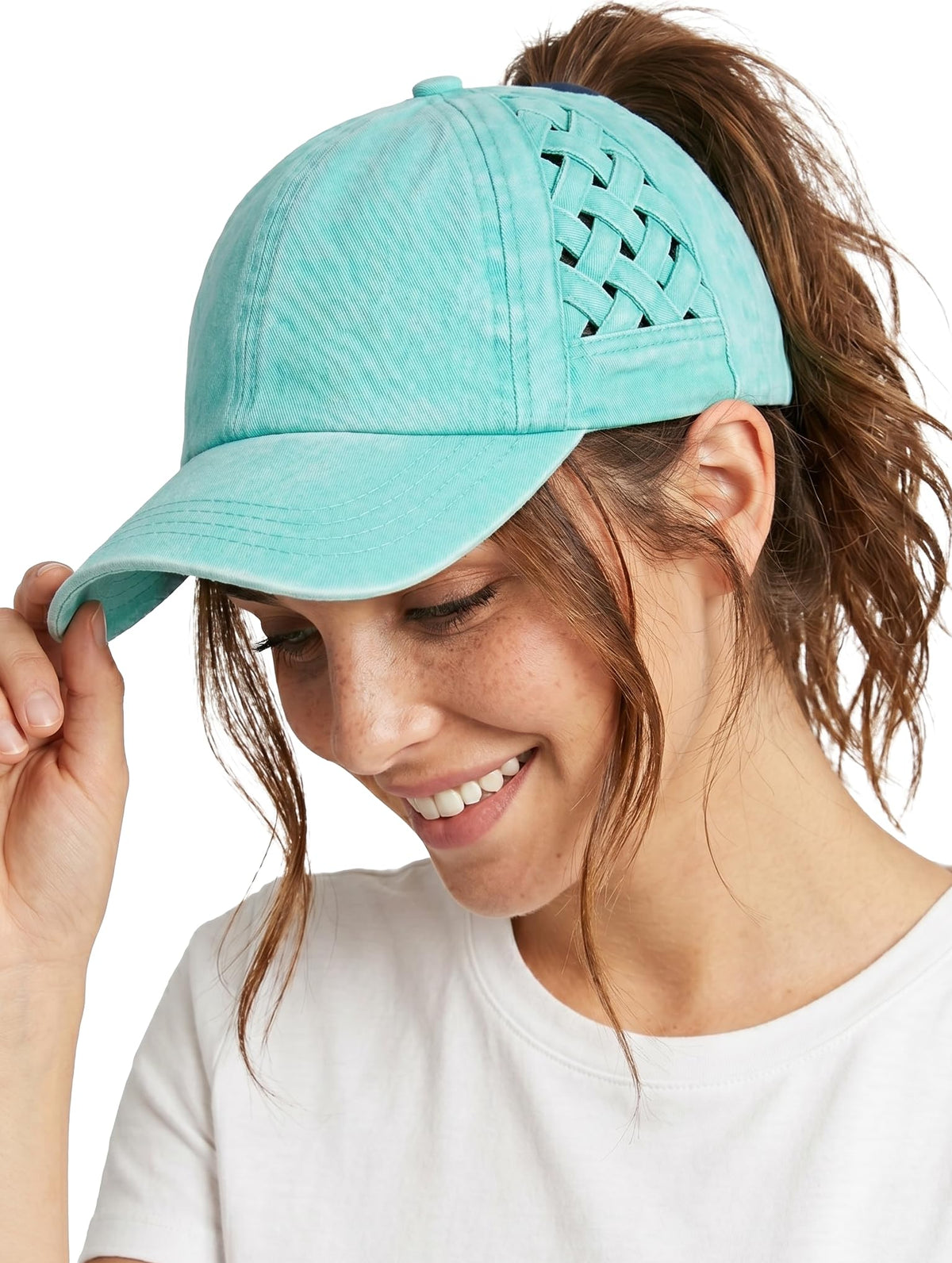 Funky Junque Ponytail Hat for Women - Baseball Cap with Adjustable Fit & High Pony Tail Criss Cross Back for Everyday Wear