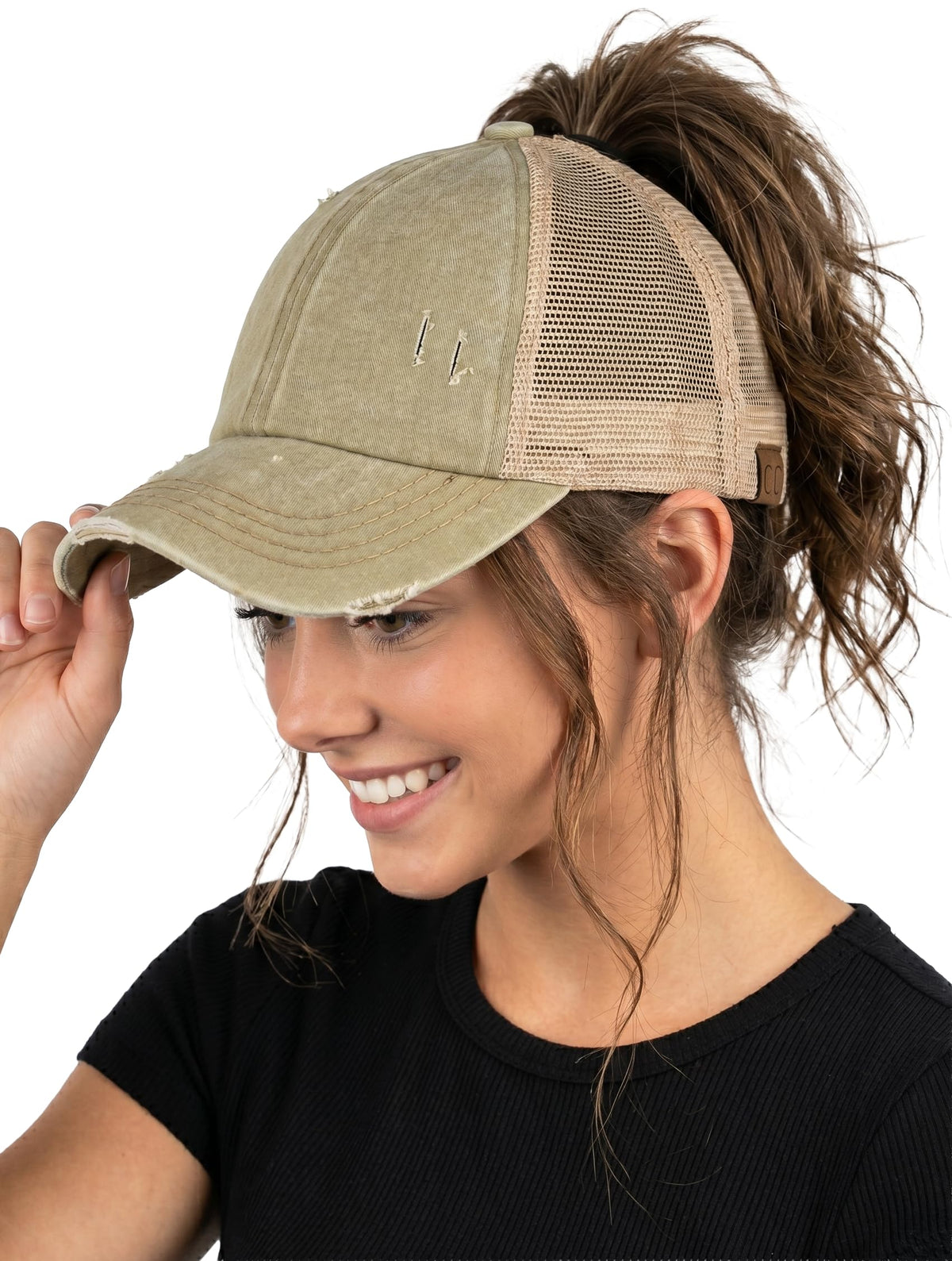 Funky Junque Ponytail Hat for Women - Baseball Cap with Adjustable Fit & High Pony Tail Criss Cross Back for Everyday Wear