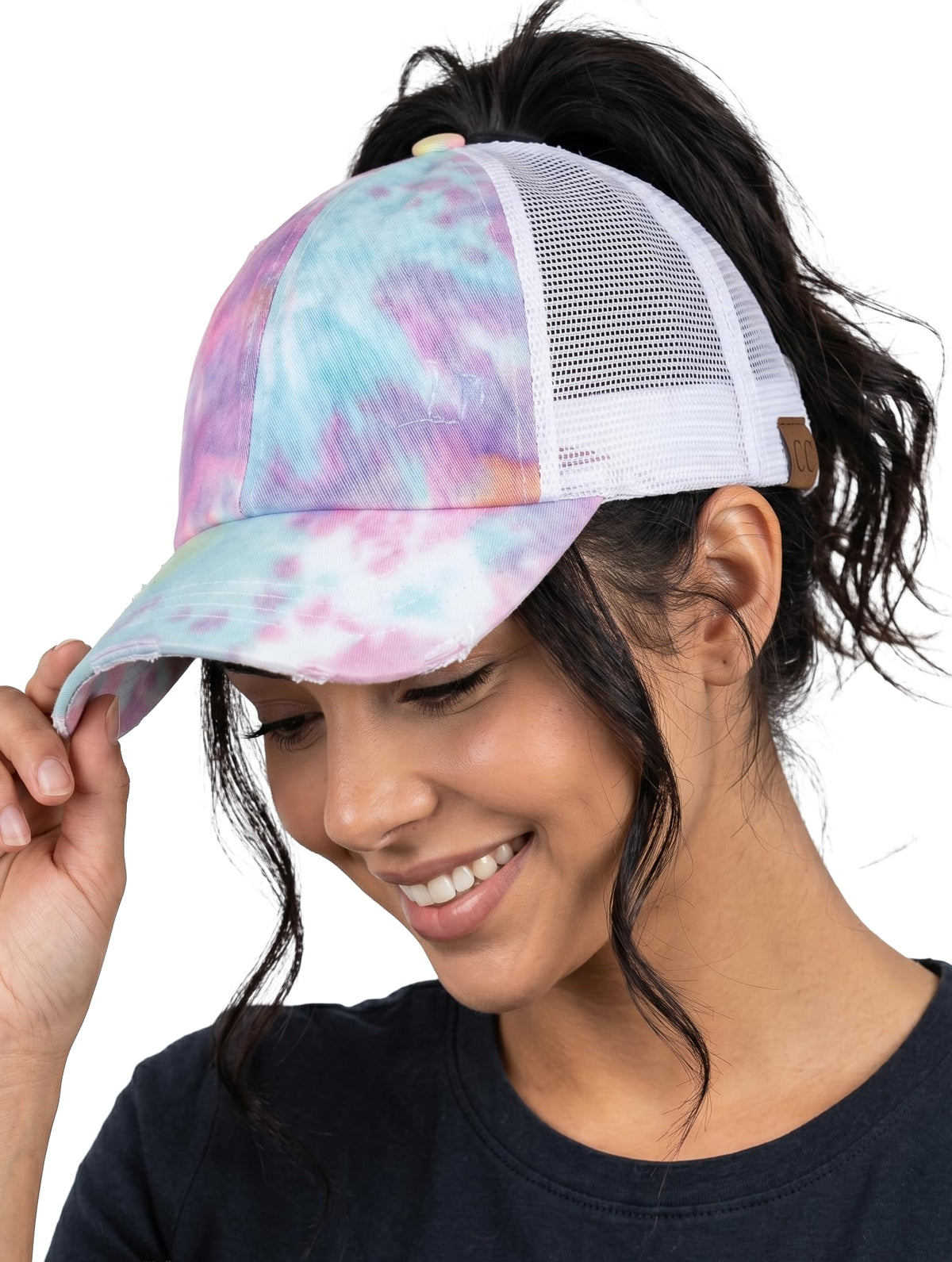 Funky Junque Ponytail Hat for Women - Baseball Cap with Adjustable Fit & High Pony Tail Criss Cross Back for Everyday Wear