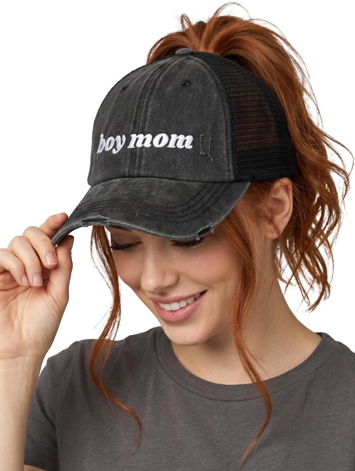 Funky Junque Ponytail Hat for Women - Baseball Cap with Adjustable Fit & High Pony Tail Criss Cross Back for Everyday Wear