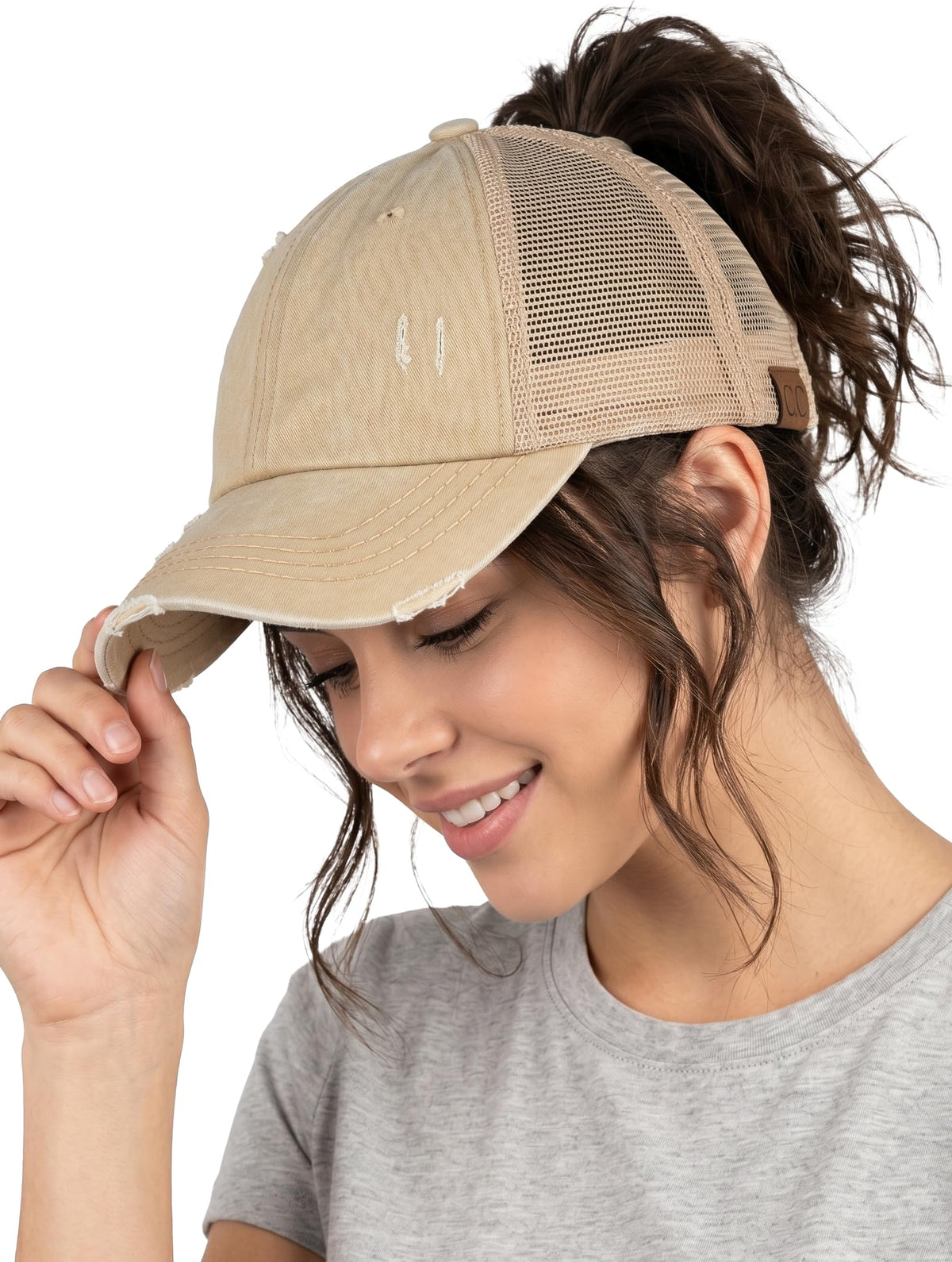 Funky Junque Ponytail Hat for Women - Baseball Cap with Adjustable Fit & High Pony Tail Criss Cross Back for Everyday Wear