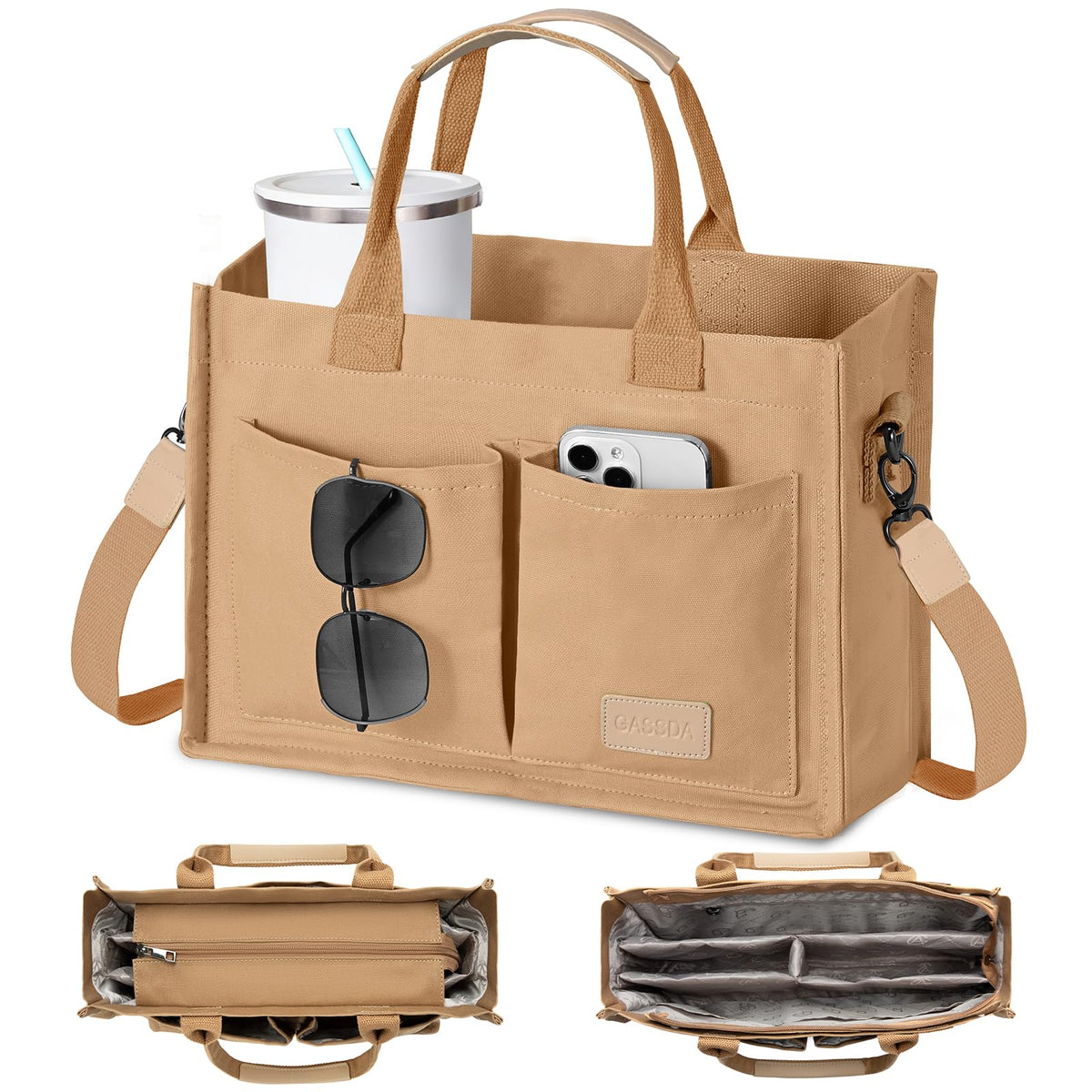 GASSDA Canvas Tote Bag for Women Crossbody Work Purse with Pockets Top Handle Handbag Satchel Bags for Travel Nurse Teacher