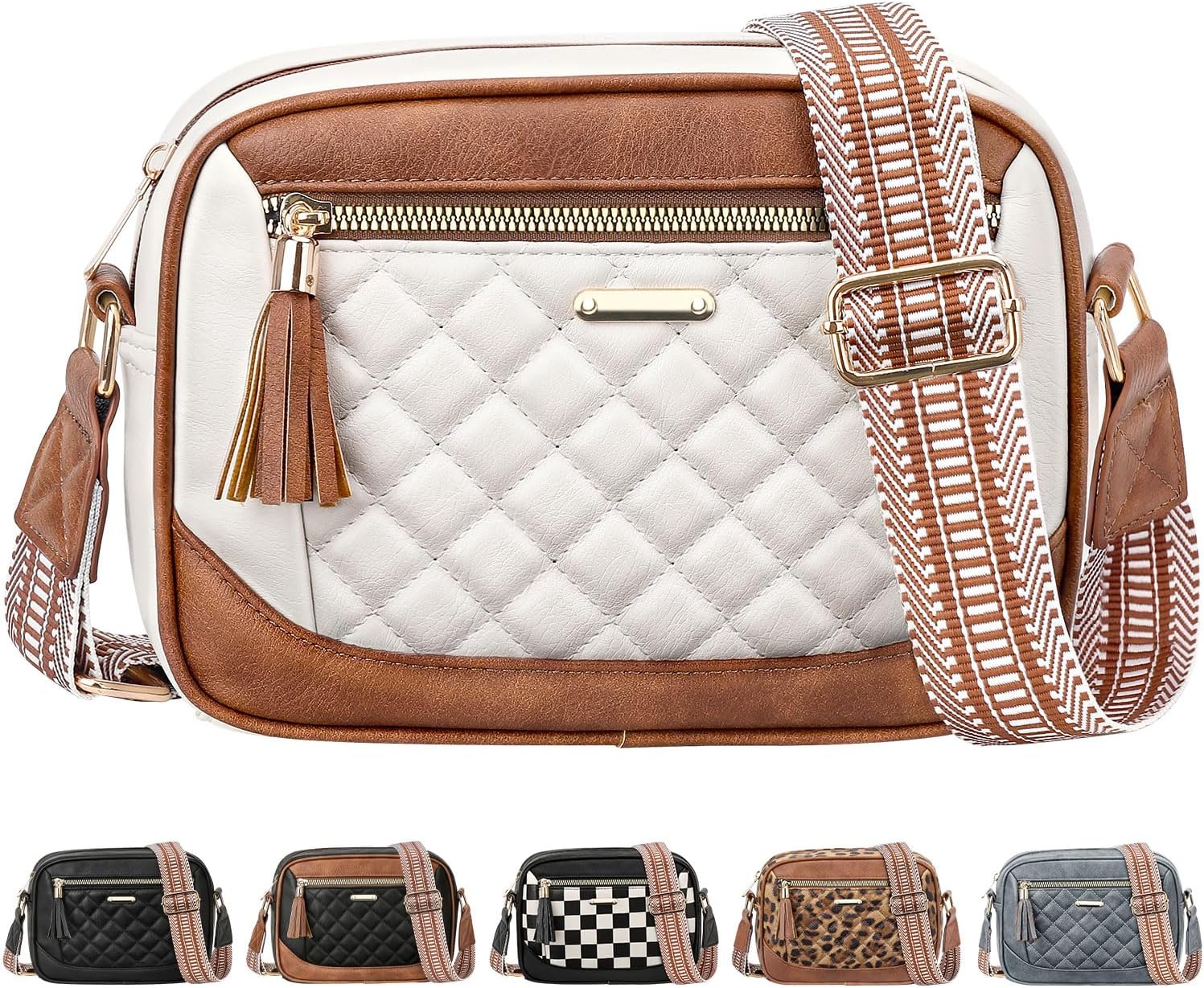 Tenot Quilted Crossbody Bags for Women Travel, Vegan Leather Crossbody Purses for Women Trendy Cross Body Bag