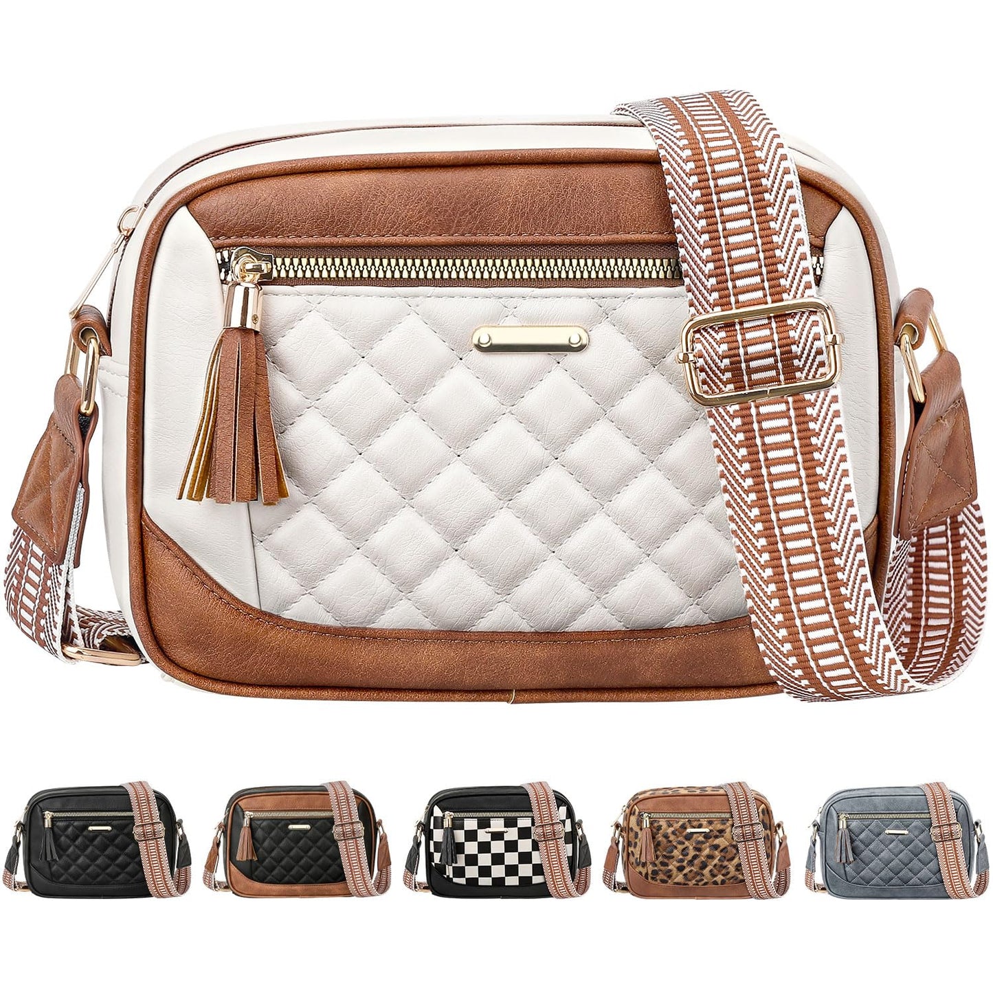 Tenot Quilted Crossbody Bags for Women Travel, Vegan Leather Crossbody Purses for Women Trendy Cross Body Bag