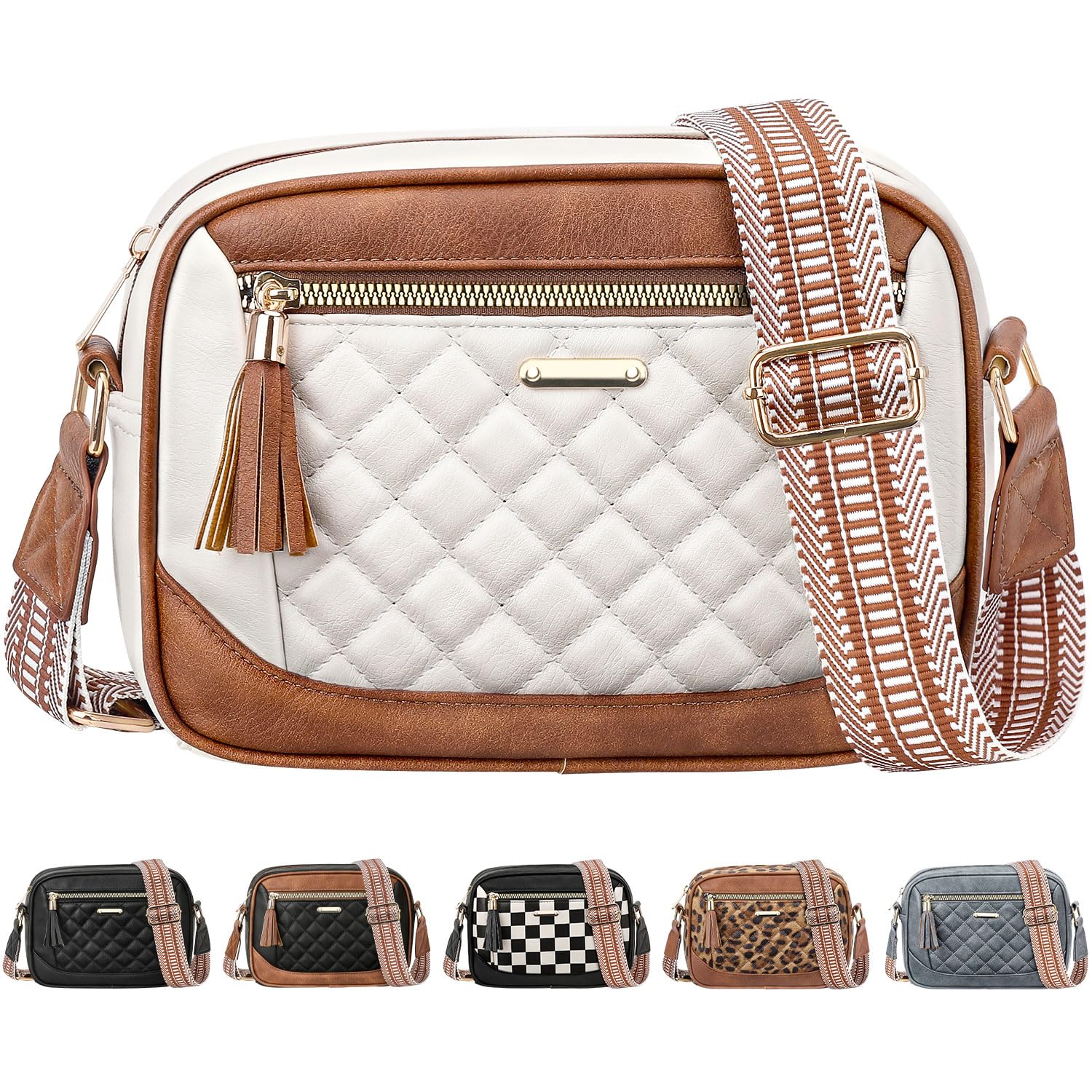 Tenot Quilted Crossbody Bags for Women Travel, Vegan Leather Crossbody Purses for Women Trendy Cross Body Bag