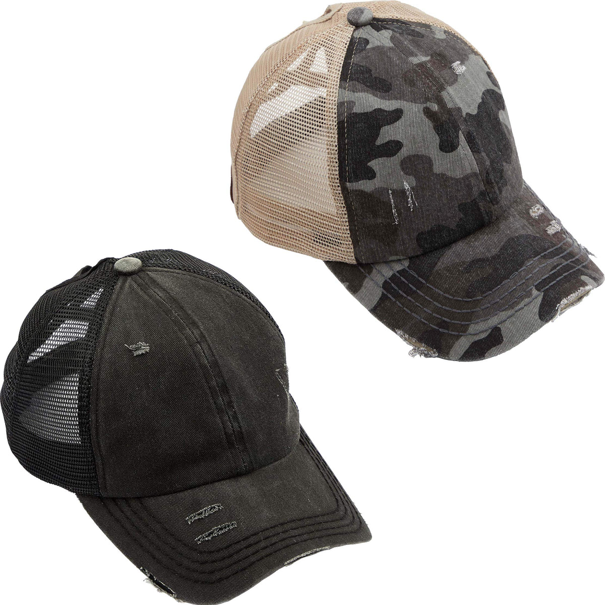 Funky Junque Ponytail Hat for Women - Baseball Cap with Adjustable Fit & High Pony Tail Criss Cross Back for Everyday Wear