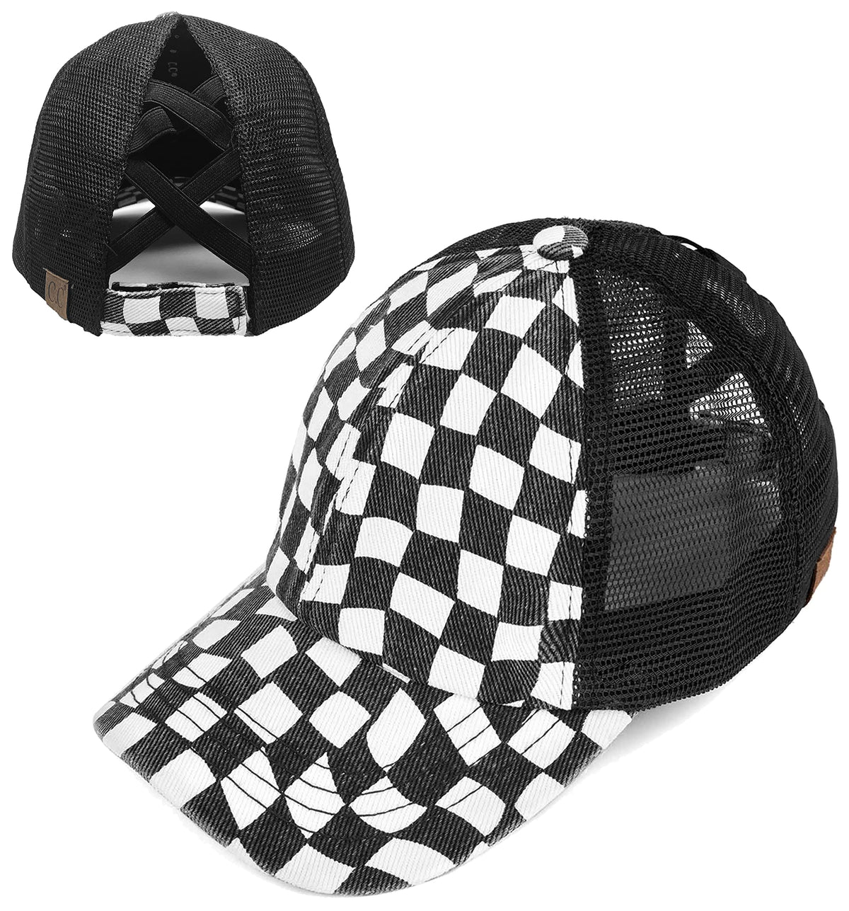 Funky Junque Ponytail Hat for Women - Baseball Cap with Adjustable Fit & High Pony Tail Criss Cross Back for Everyday Wear
