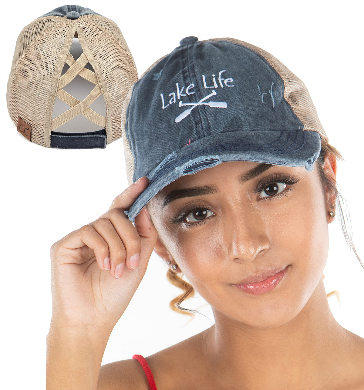 Funky Junque Ponytail Hat for Women - Baseball Cap with Adjustable Fit & High Pony Tail Criss Cross Back for Everyday Wear