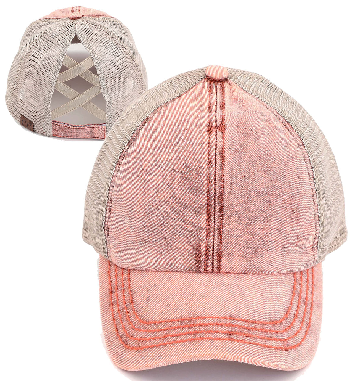 Funky Junque Ponytail Hat for Women - Baseball Cap with Adjustable Fit & High Pony Tail Criss Cross Back for Everyday Wear