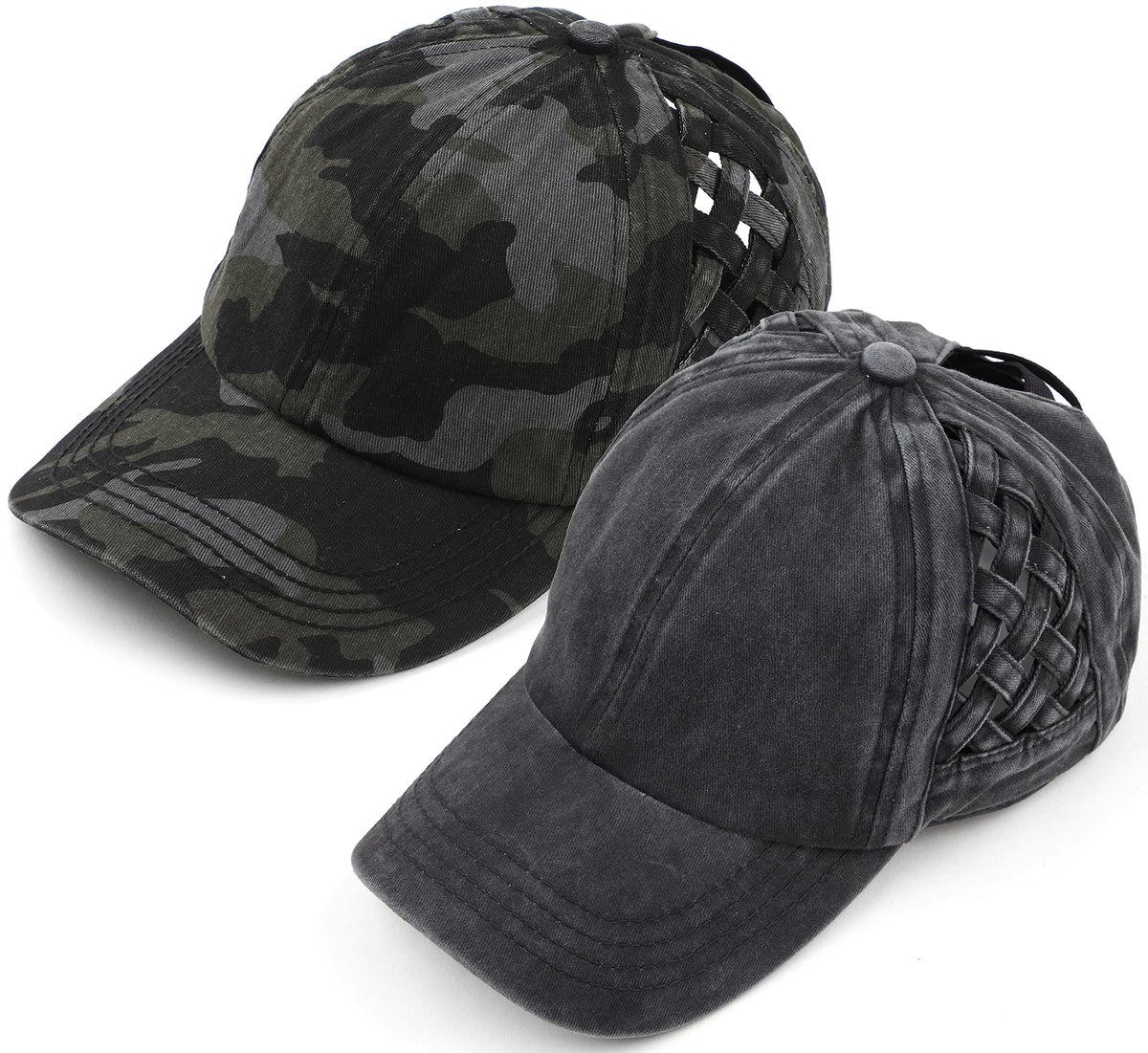 Funky Junque Ponytail Hat for Women - Baseball Cap with Adjustable Fit & High Pony Tail Criss Cross Back for Everyday Wear