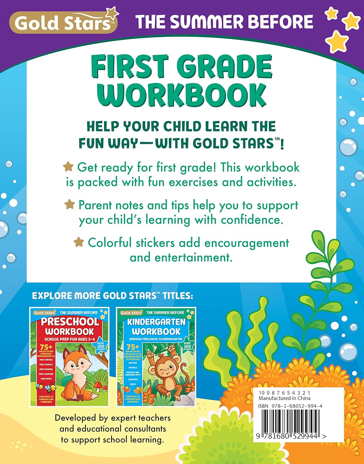The Summer Before First Grade Workbook School Bridging Kindergarten to First Grade Ages 6 - 7: 75+ Activities, Phonics, Spelling, Reading, Language ... Measurement and Time (Gold Stars Series)