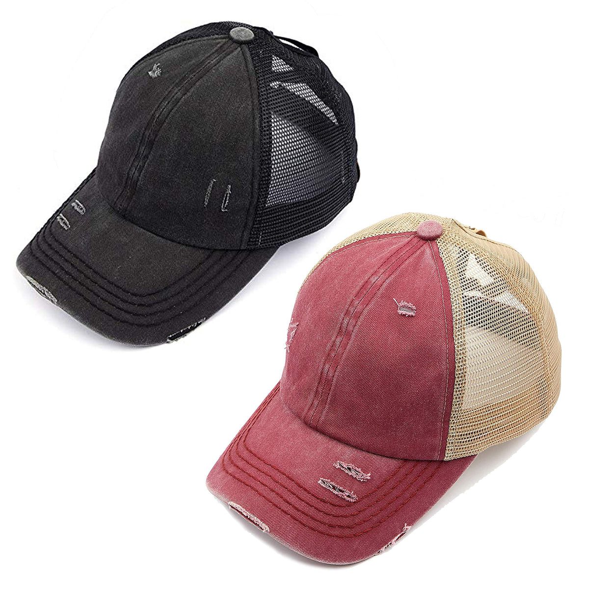 Funky Junque Ponytail Hat for Women - Baseball Cap with Adjustable Fit & High Pony Tail Criss Cross Back for Everyday Wear