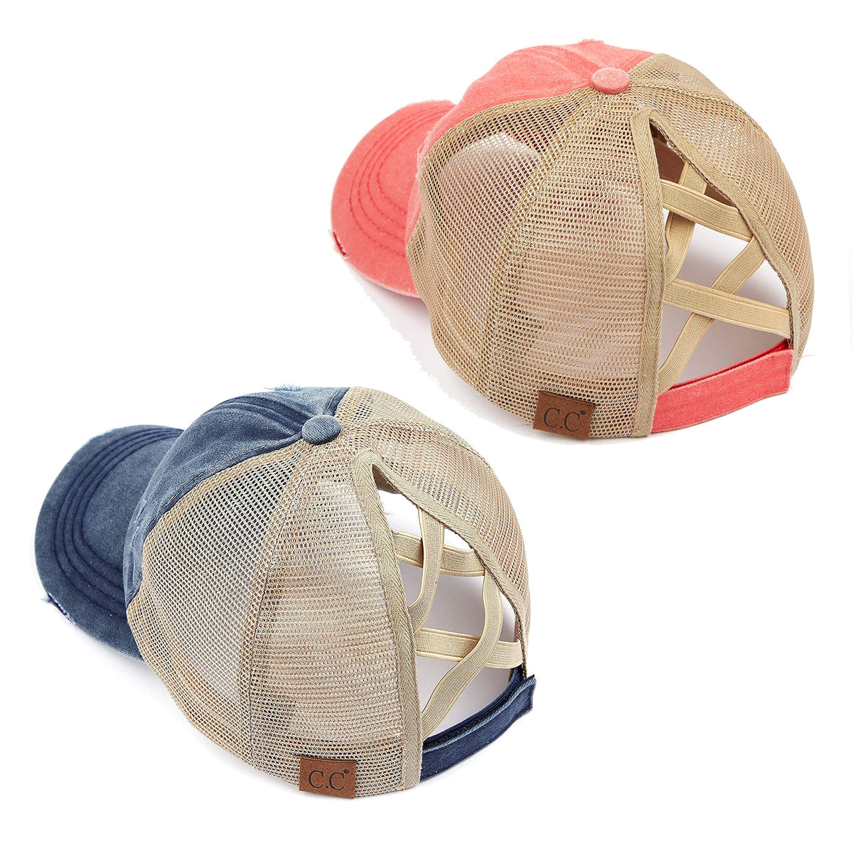 Funky Junque Ponytail Hat for Women - Baseball Cap with Adjustable Fit & High Pony Tail Criss Cross Back for Everyday Wear