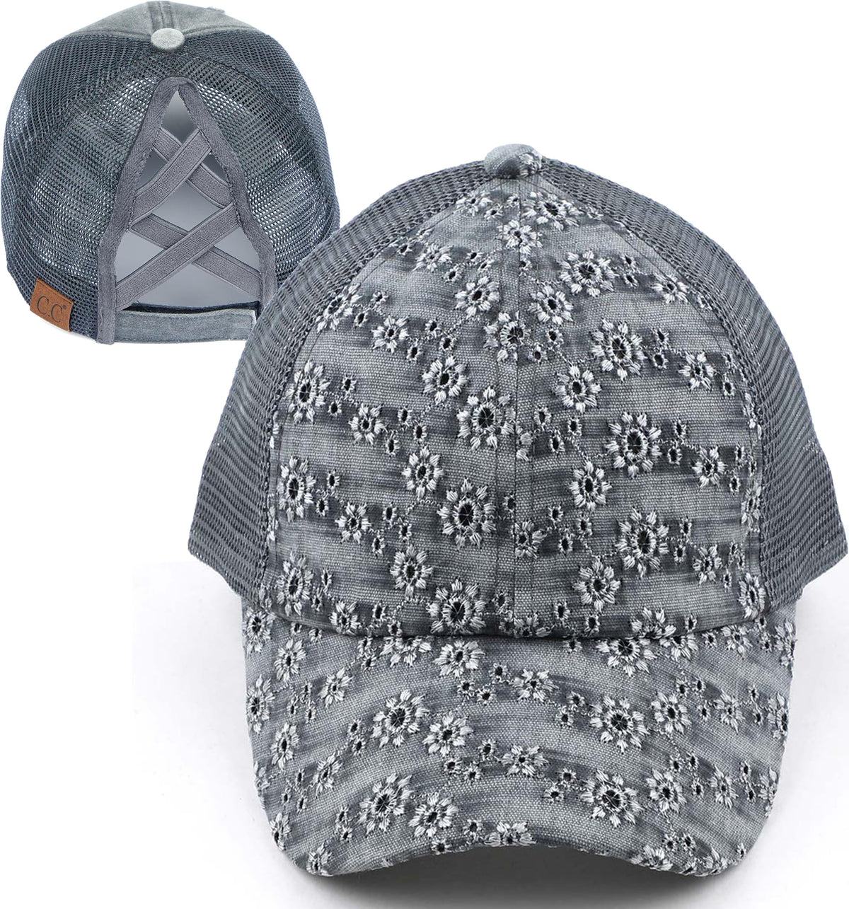 Funky Junque Ponytail Hat for Women - Baseball Cap with Adjustable Fit & High Pony Tail Criss Cross Back for Everyday Wear