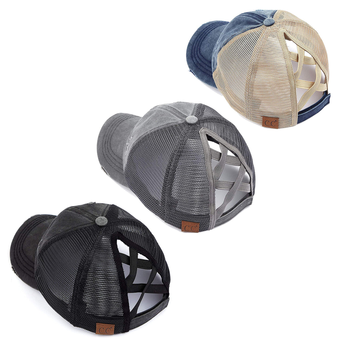 Funky Junque Ponytail Hat for Women - Baseball Cap with Adjustable Fit & High Pony Tail Criss Cross Back for Everyday Wear