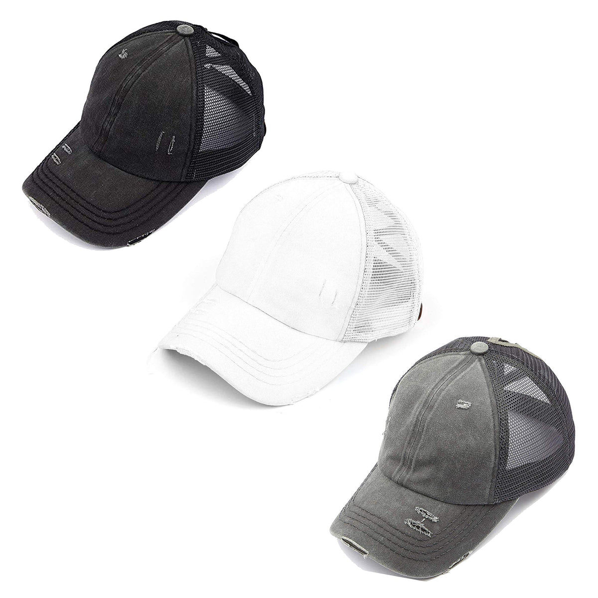 Funky Junque Ponytail Hat for Women - Baseball Cap with Adjustable Fit & High Pony Tail Criss Cross Back for Everyday Wear