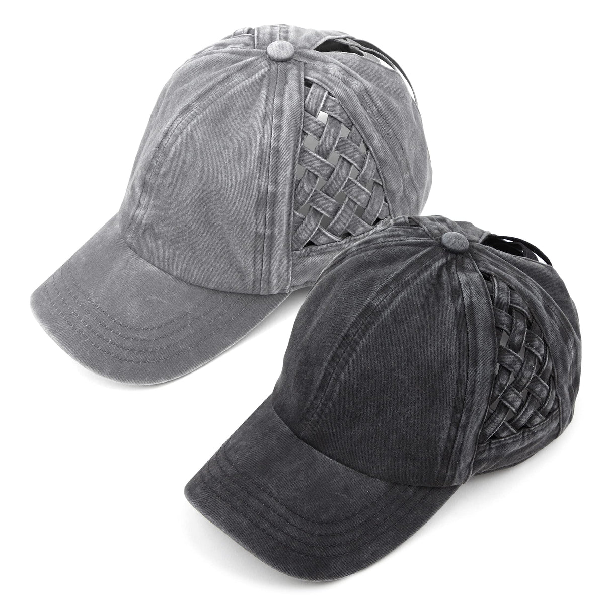 Funky Junque Ponytail Hat for Women - Baseball Cap with Adjustable Fit & High Pony Tail Criss Cross Back for Everyday Wear